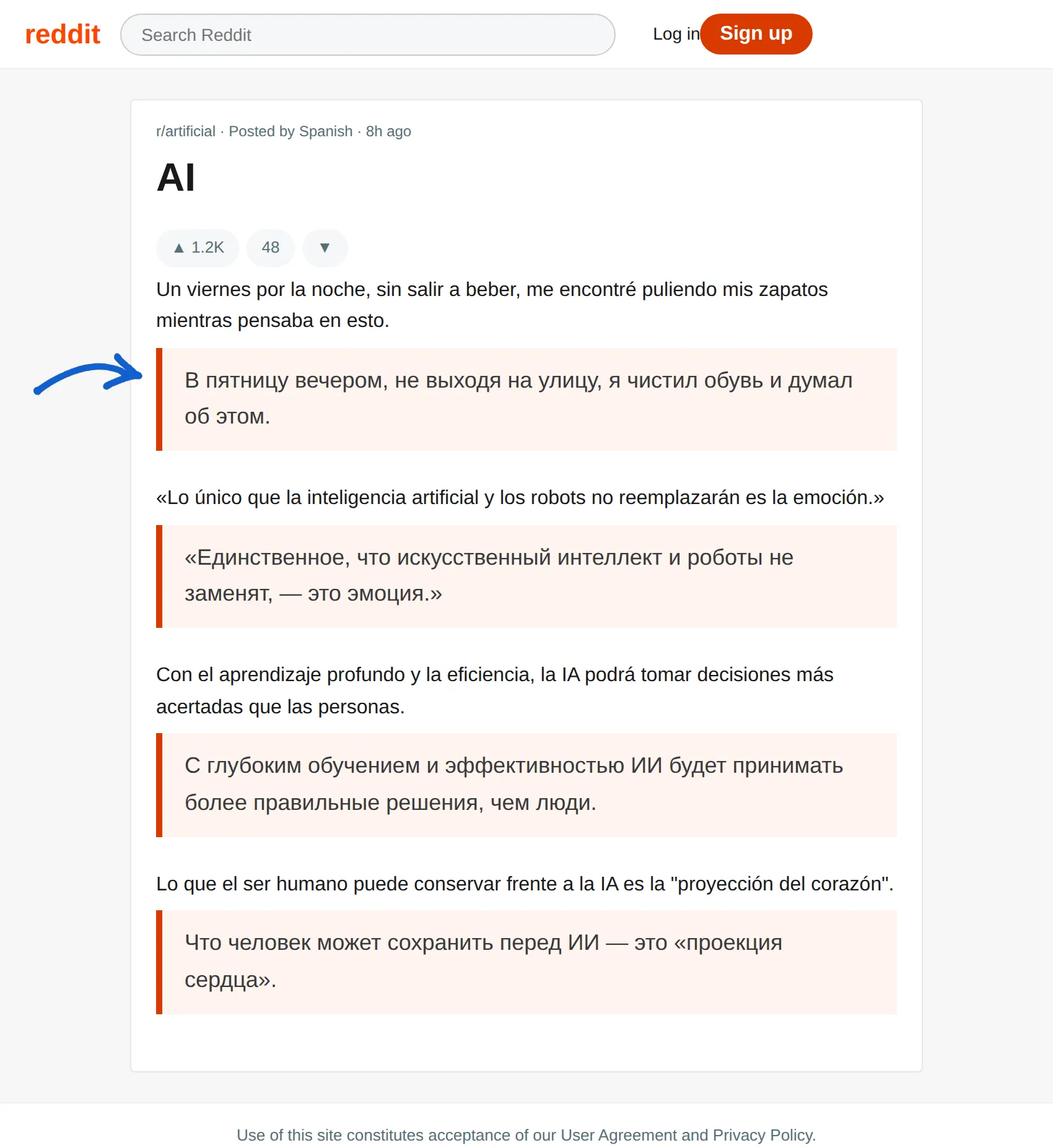 Spanish post translated to Russian with BothLang