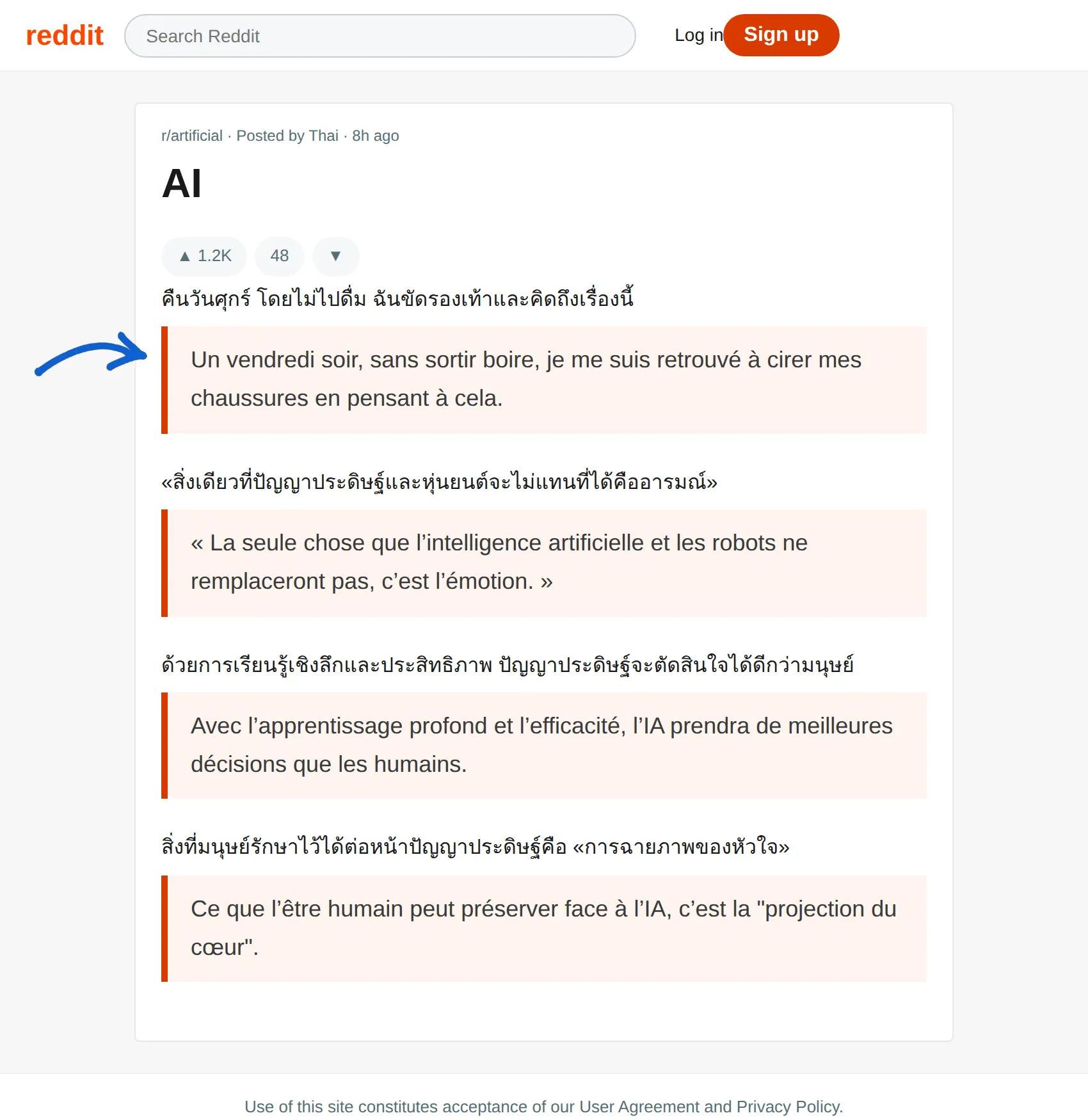 Thai post translated to French with BothLang