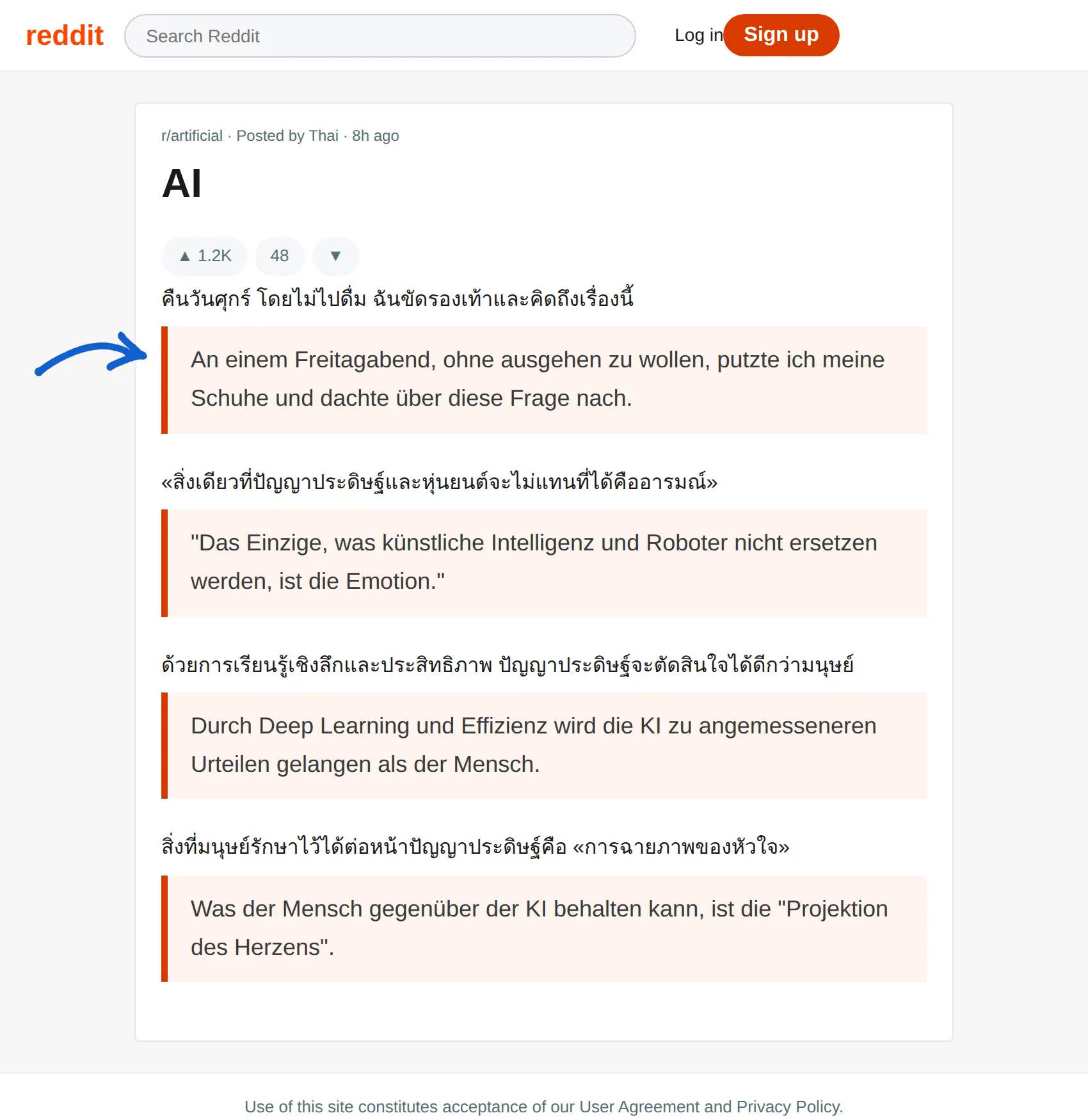 Thai post translated to German with BothLang
