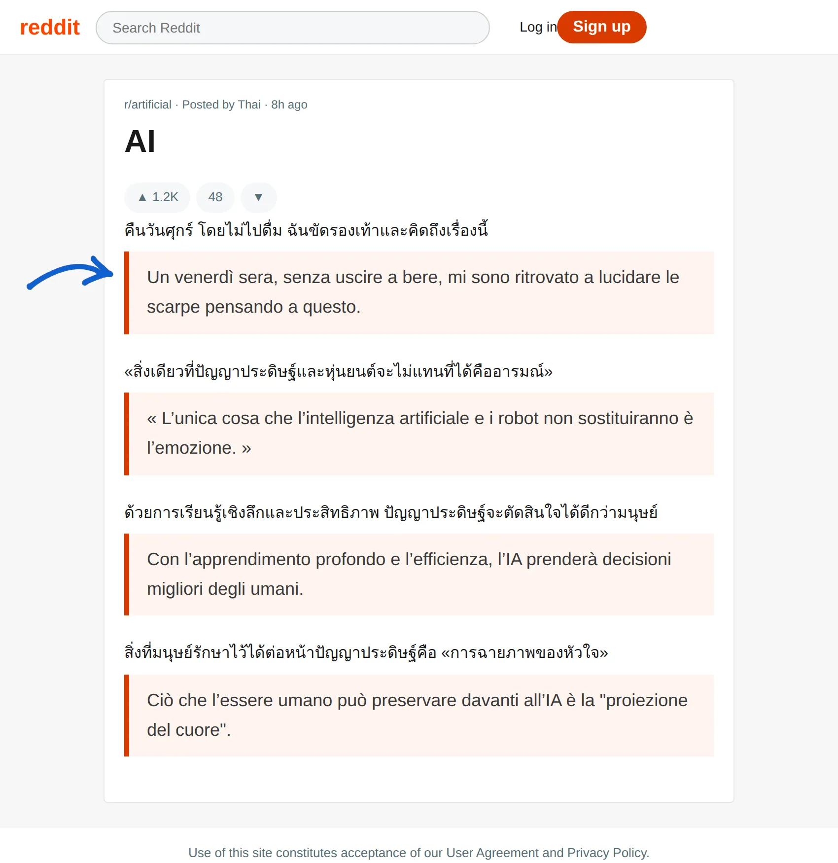 Thai post translated to Italian with BothLang