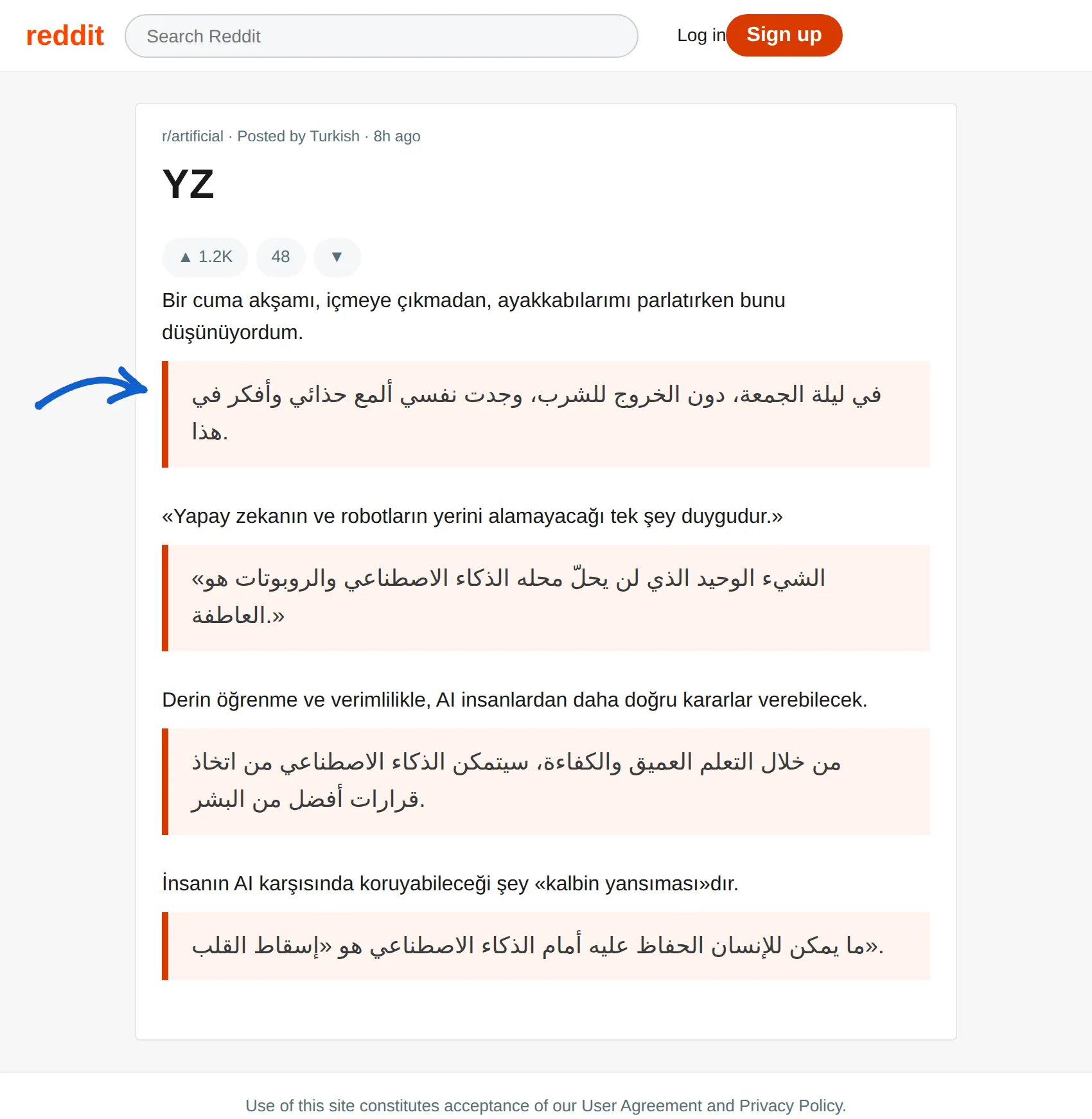 Turkish post translated to Arabic with BothLang