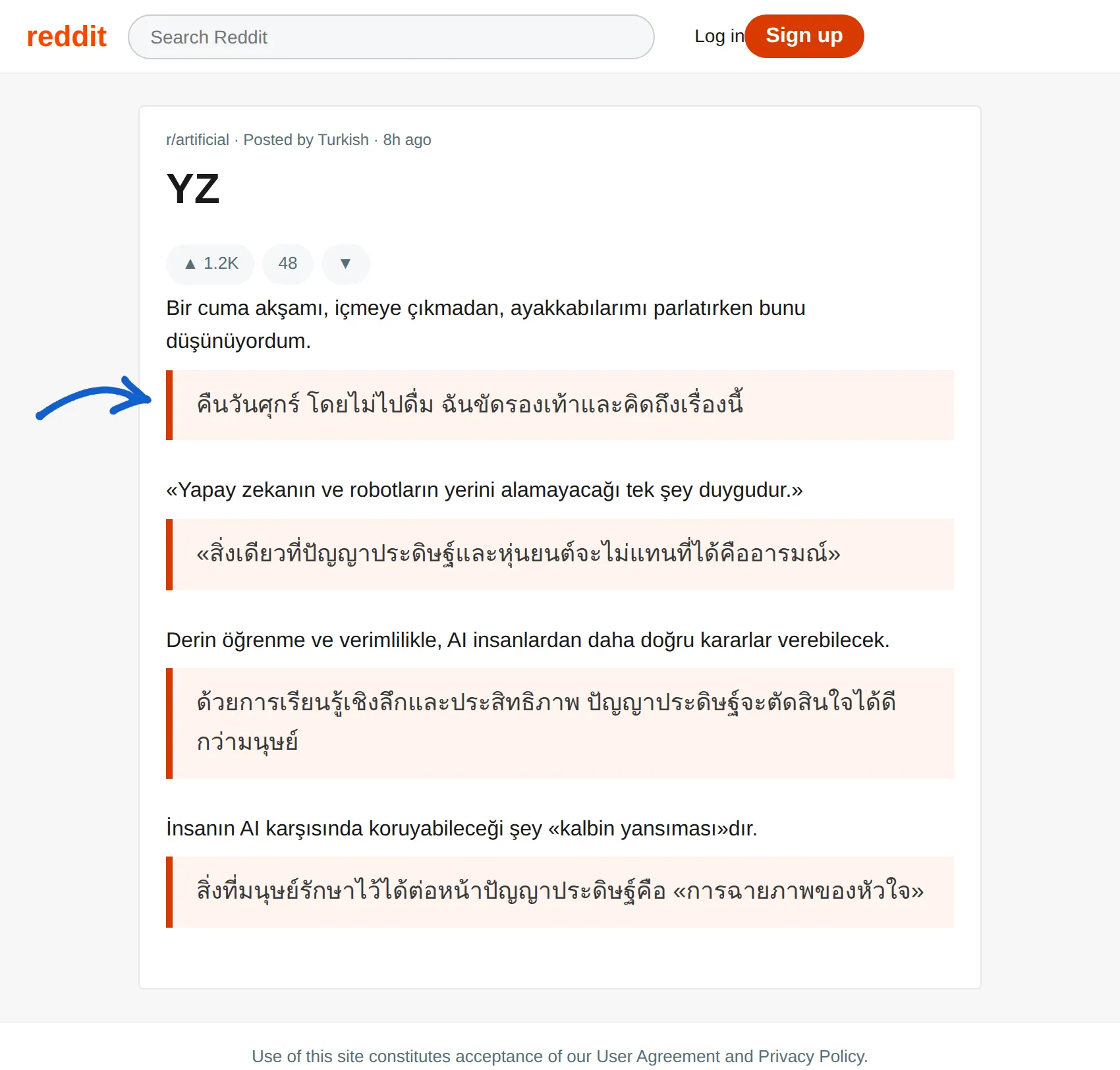 Turkish post translated to Thai with BothLang