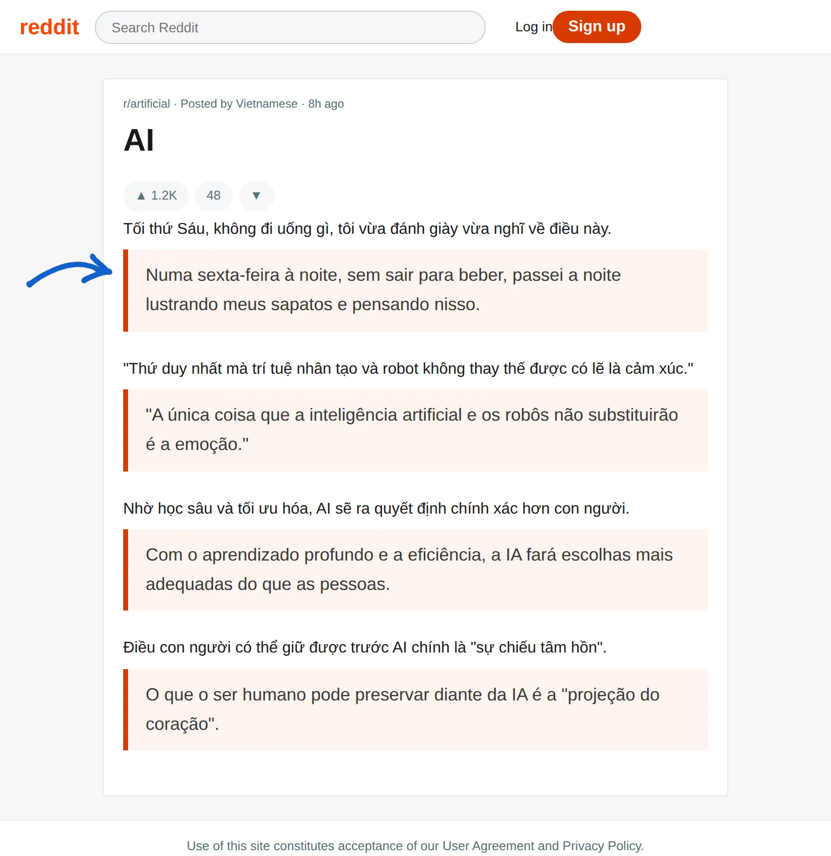 Vietnamese post translated to Portuguese with BothLang