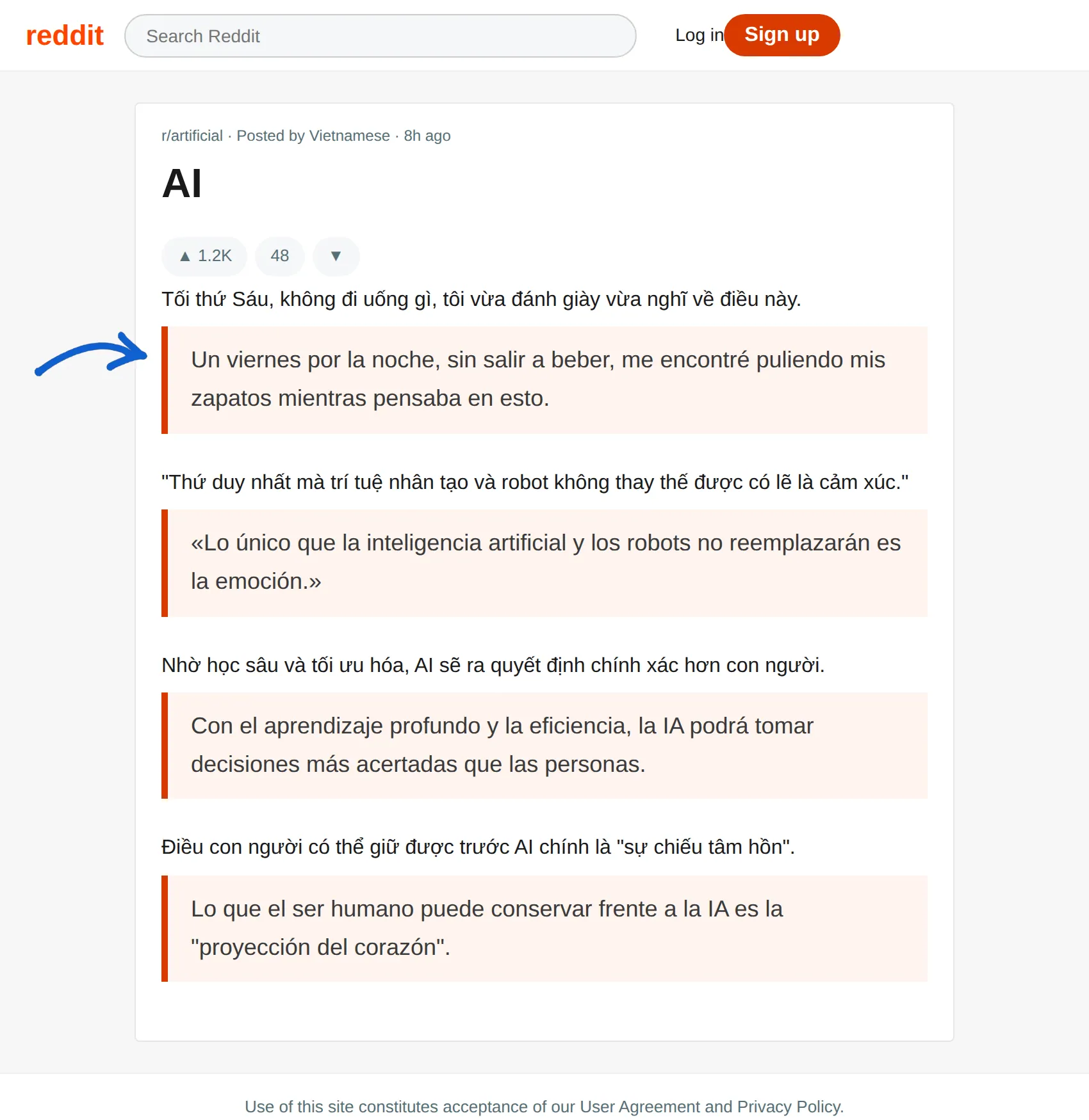 Vietnamese post translated to Spanish with BothLang