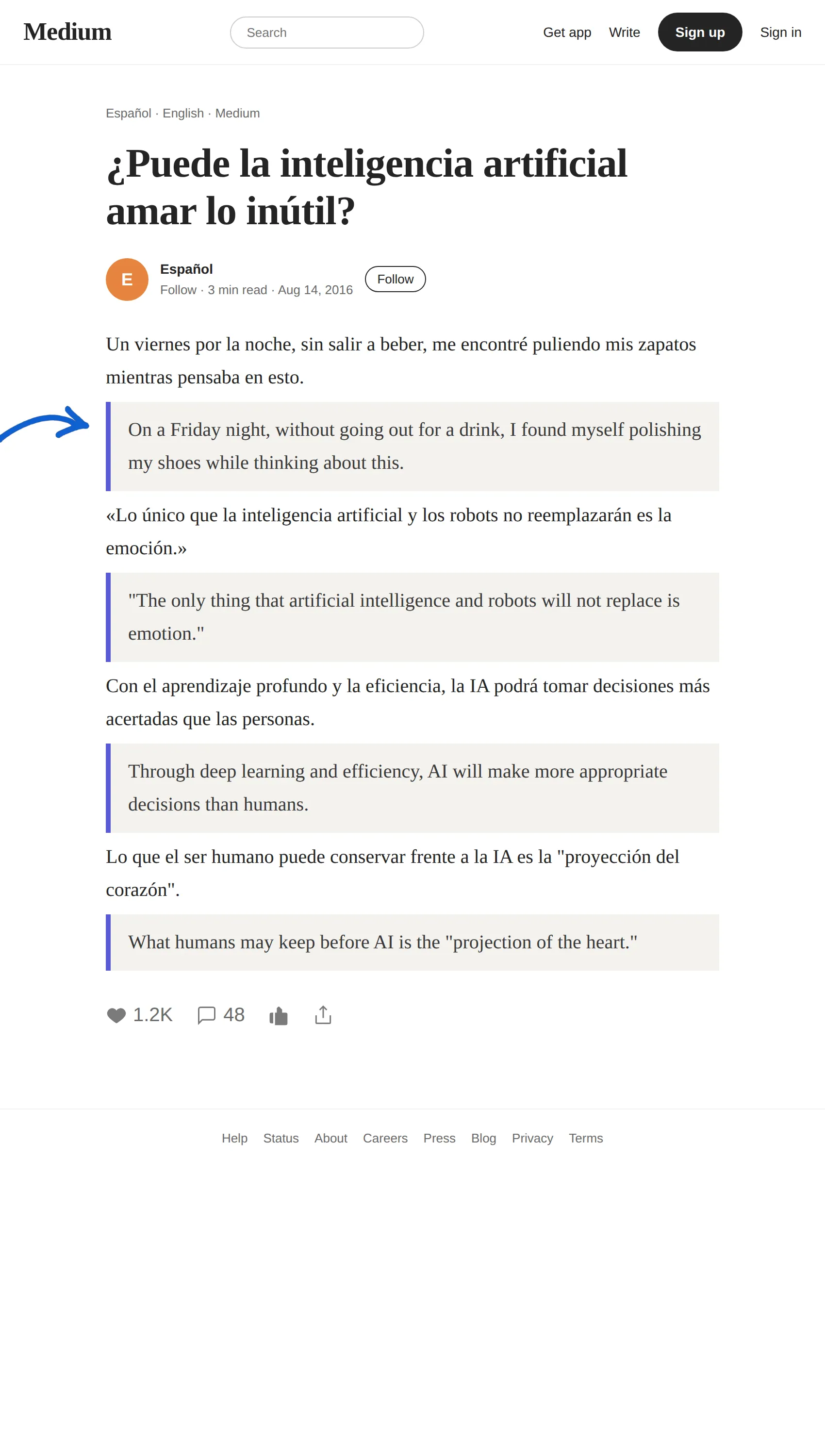 Spanish article translated to English with BothLang