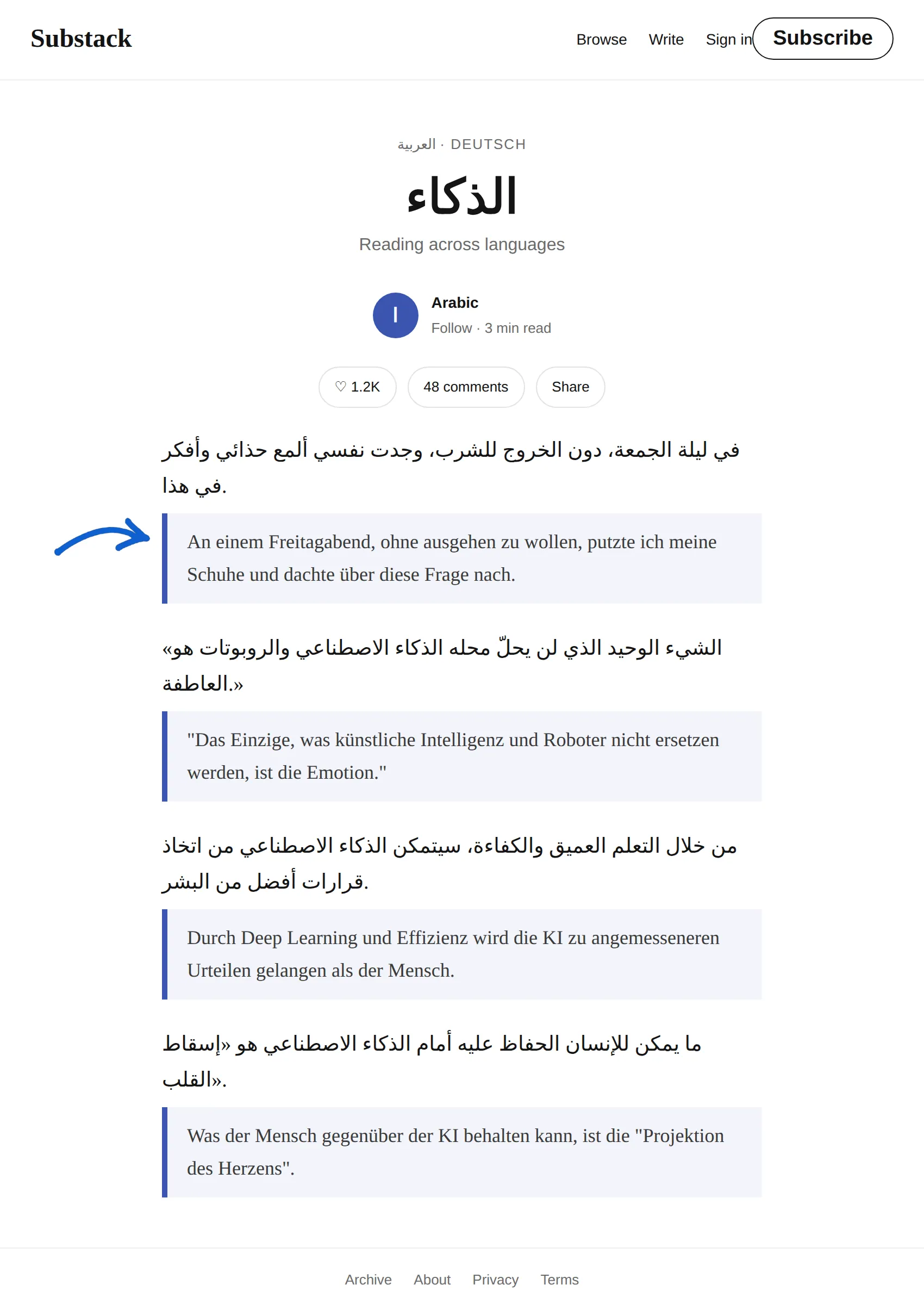 Arabic newsletter translated to German with BothLang