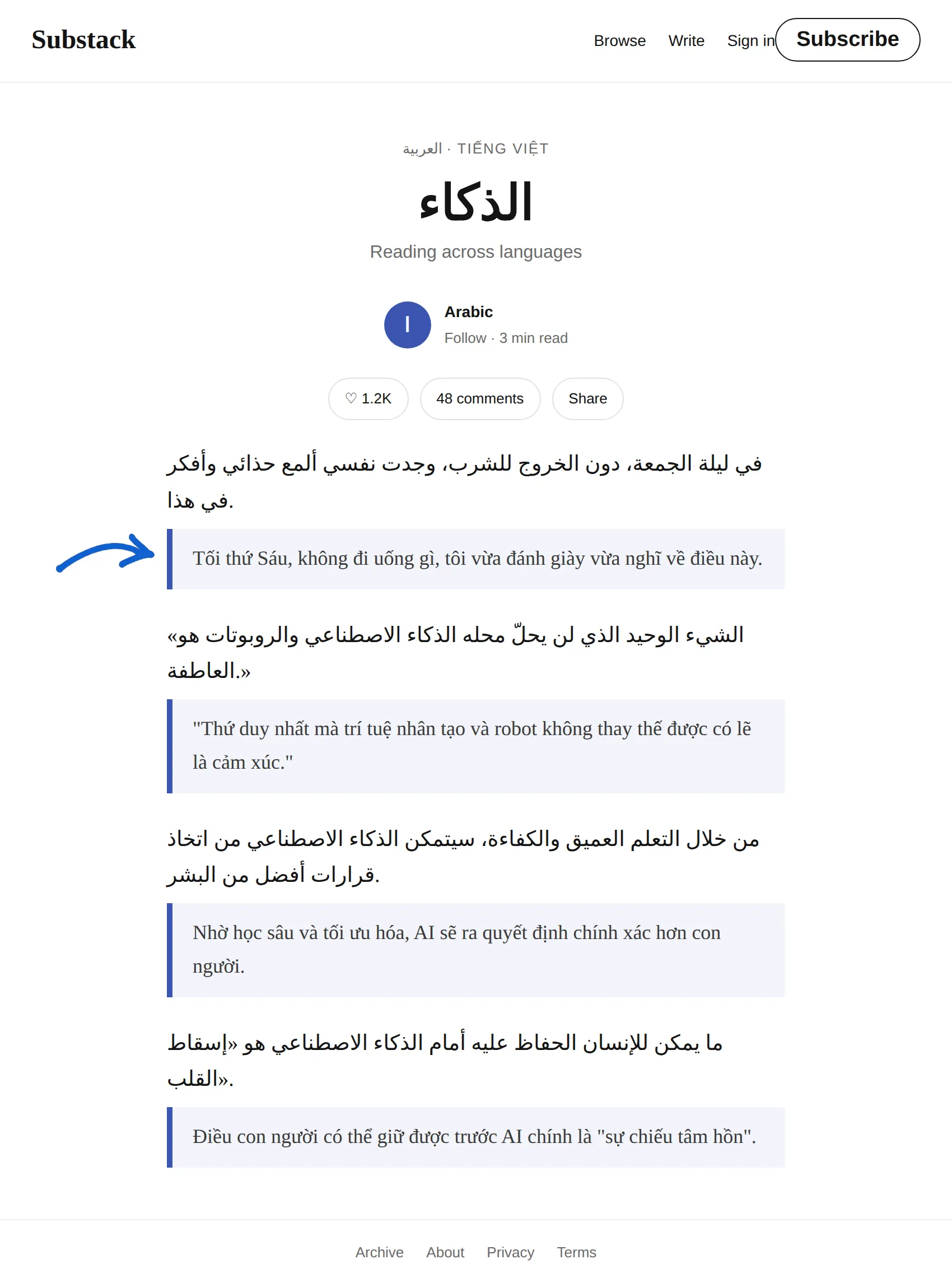 Arabic newsletter translated to Vietnamese with BothLang