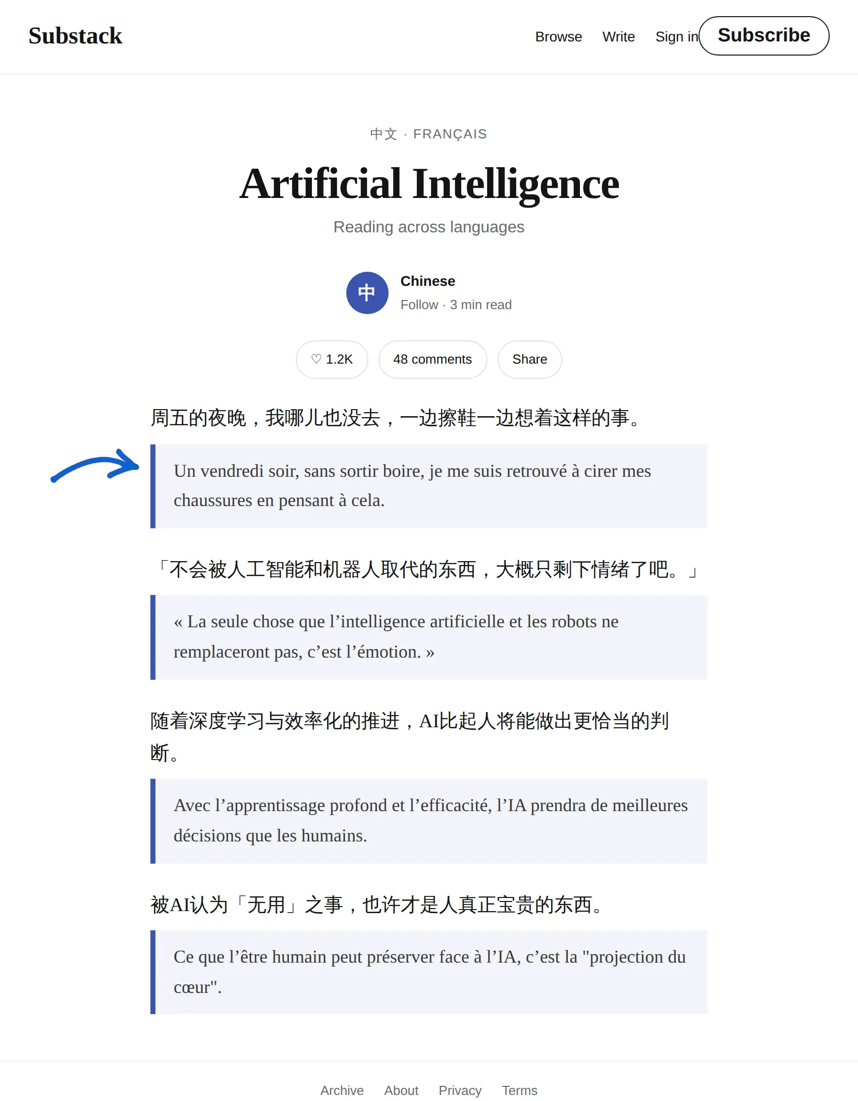 Chinese newsletter translated to French with BothLang