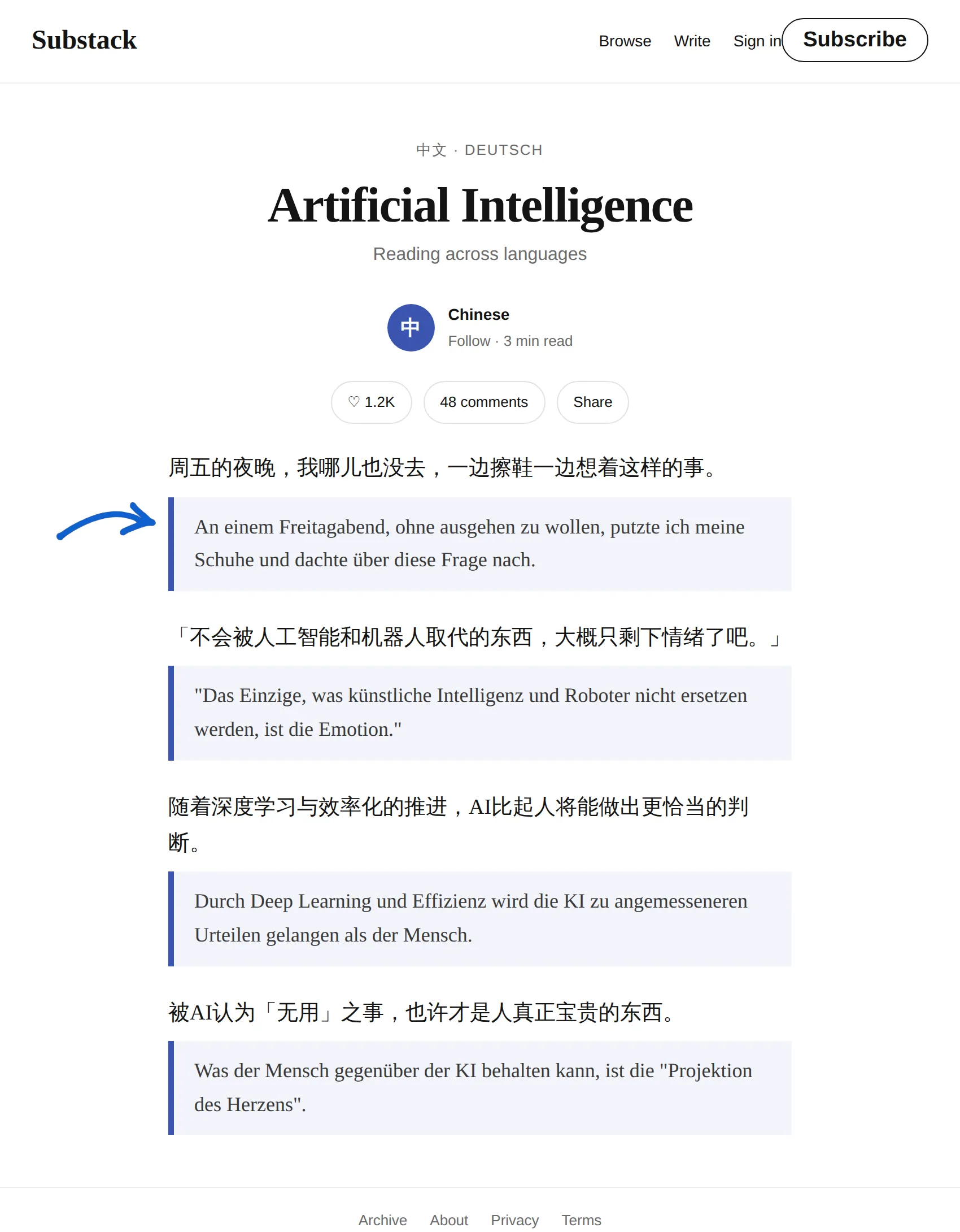 Chinese newsletter translated to German with BothLang