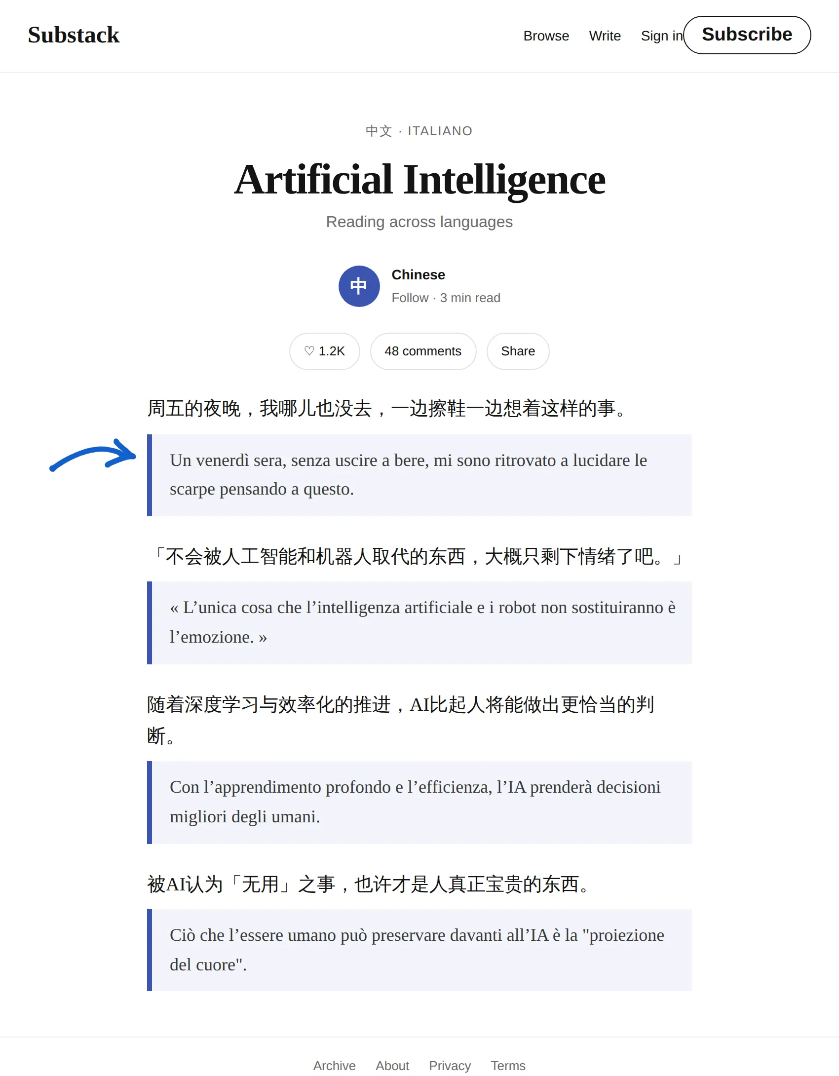 Chinese newsletter translated to Italian with BothLang