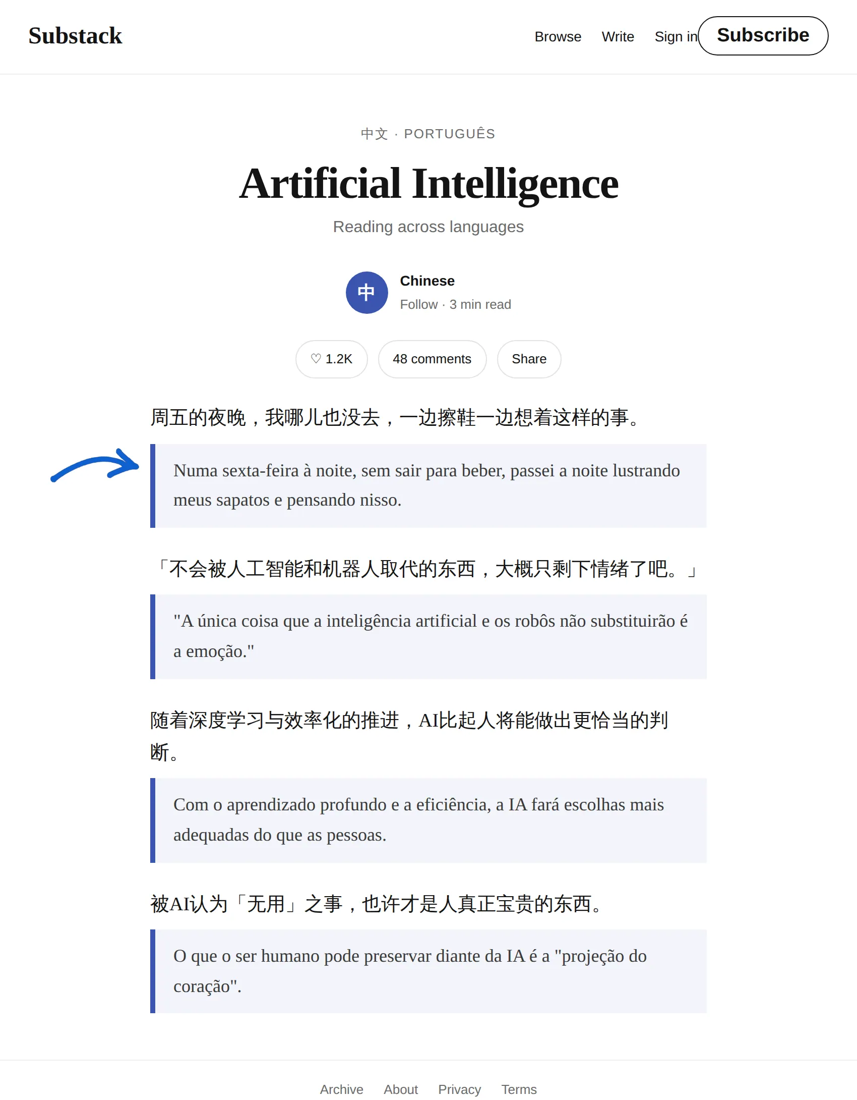 Chinese newsletter translated to Portuguese with BothLang