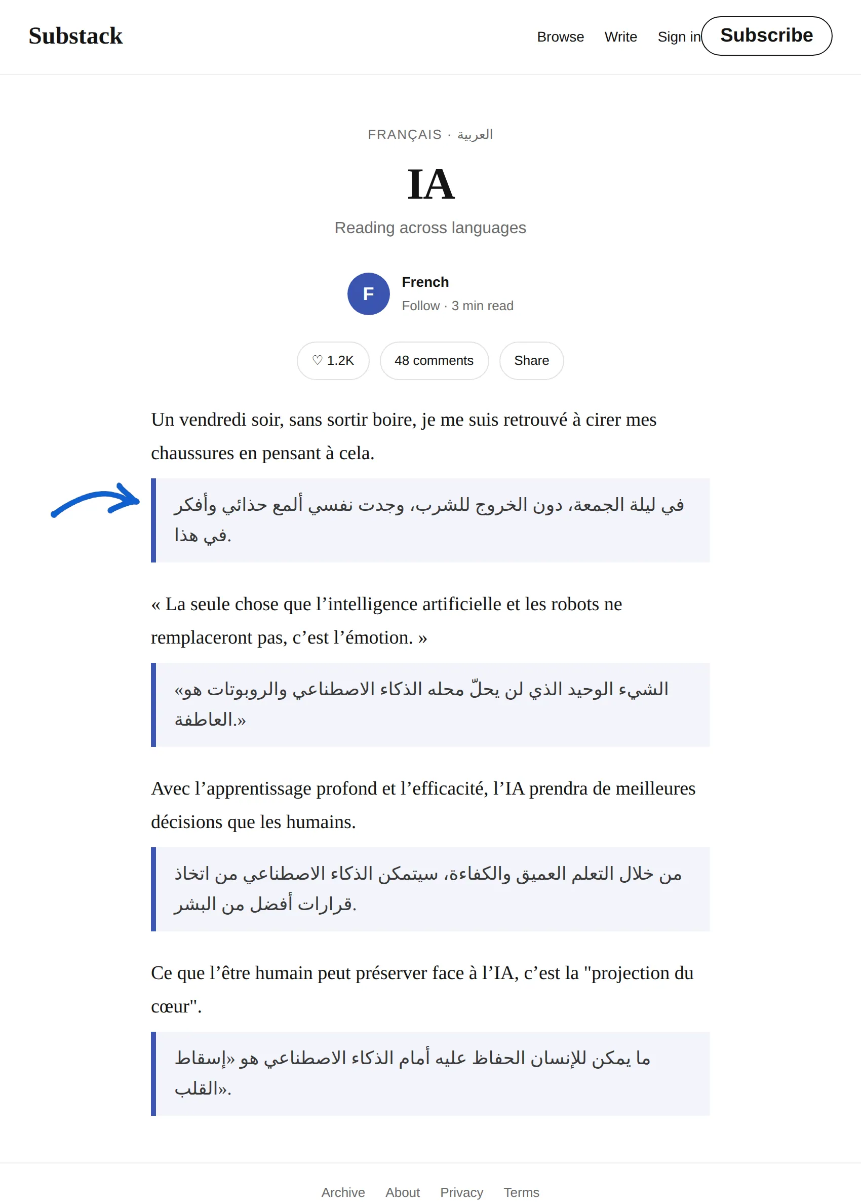 French newsletter translated to Arabic with BothLang