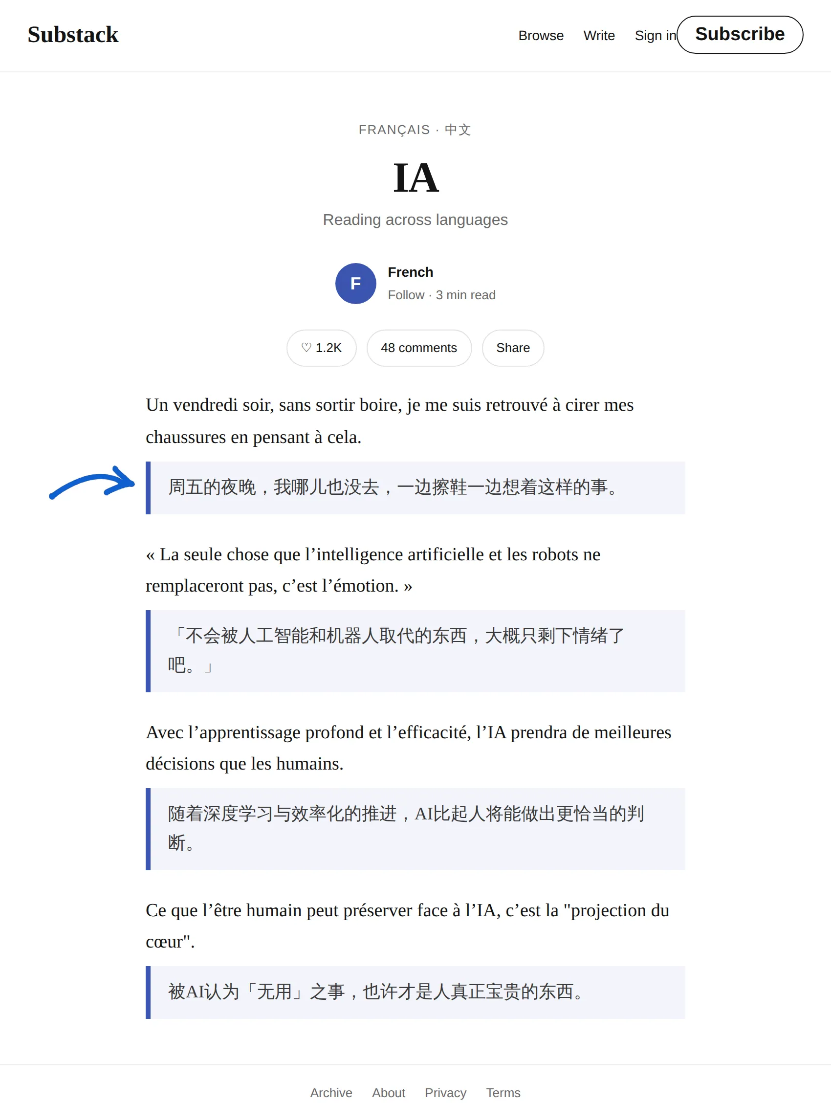 French newsletter translated to Chinese with BothLang