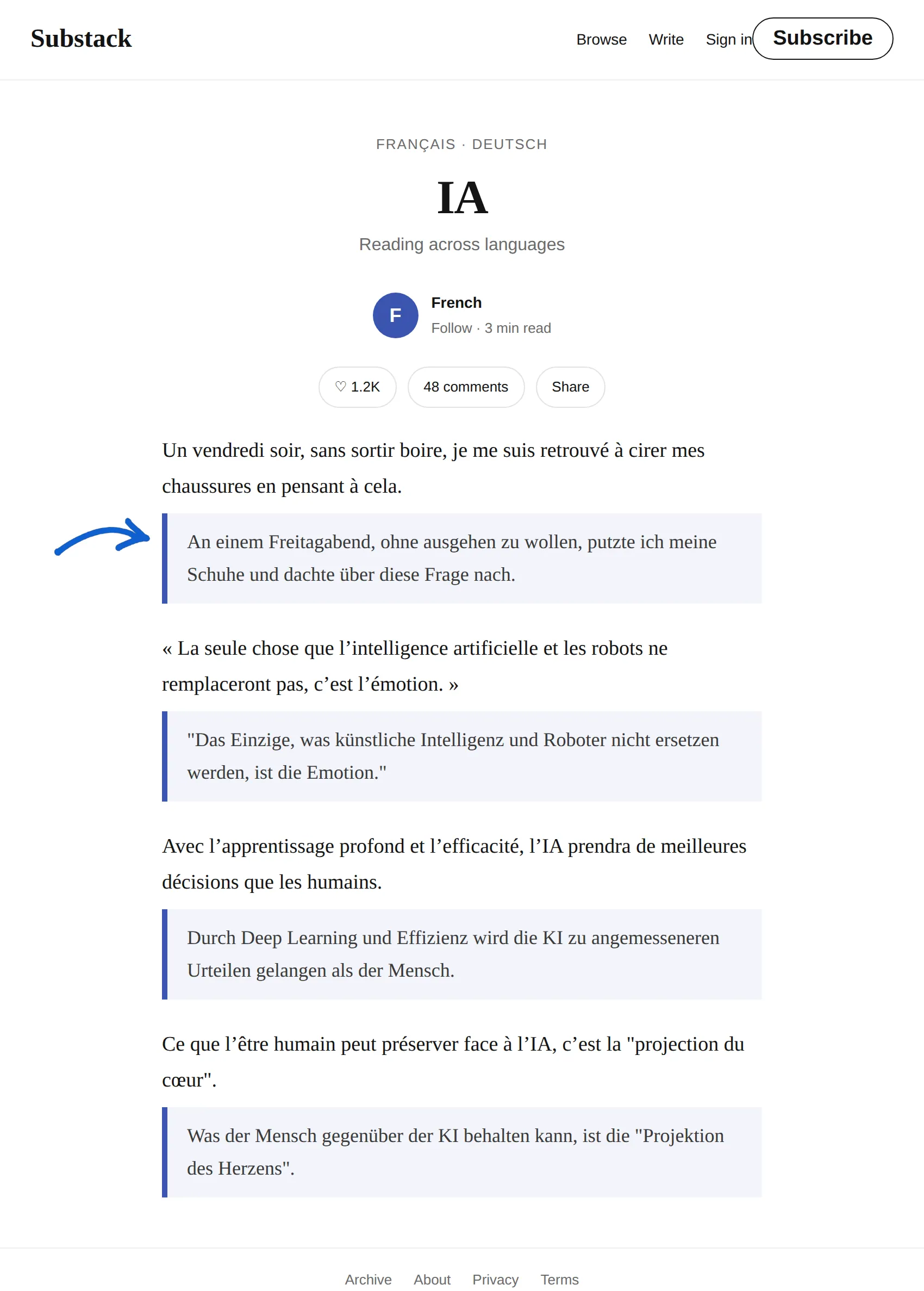 French newsletter translated to German with BothLang