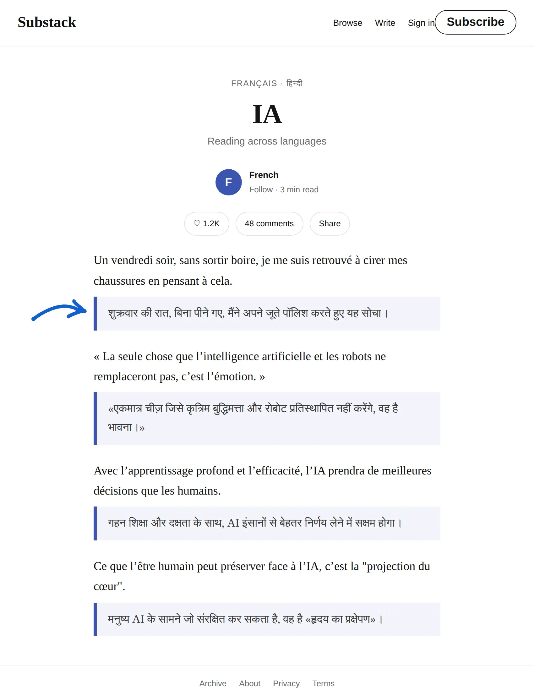 French newsletter translated to Hindi with BothLang