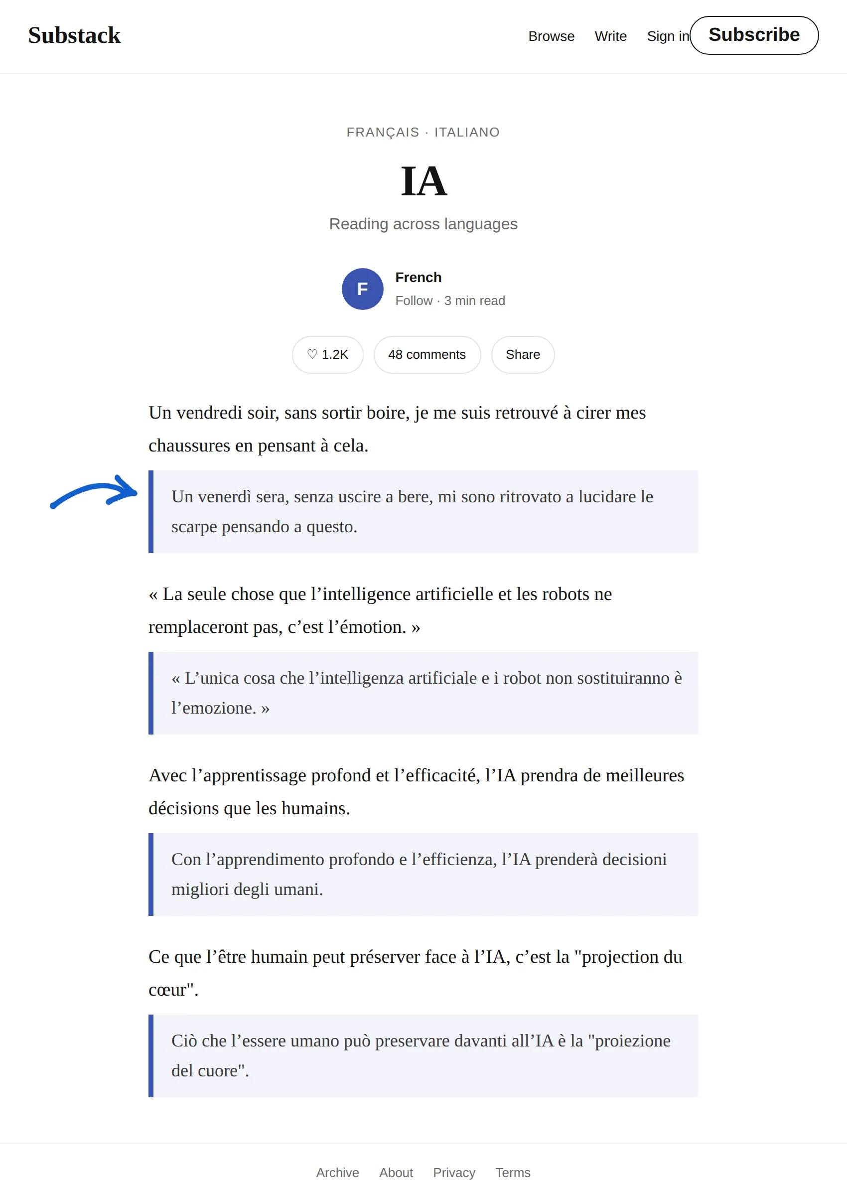 French newsletter translated to Italian with BothLang