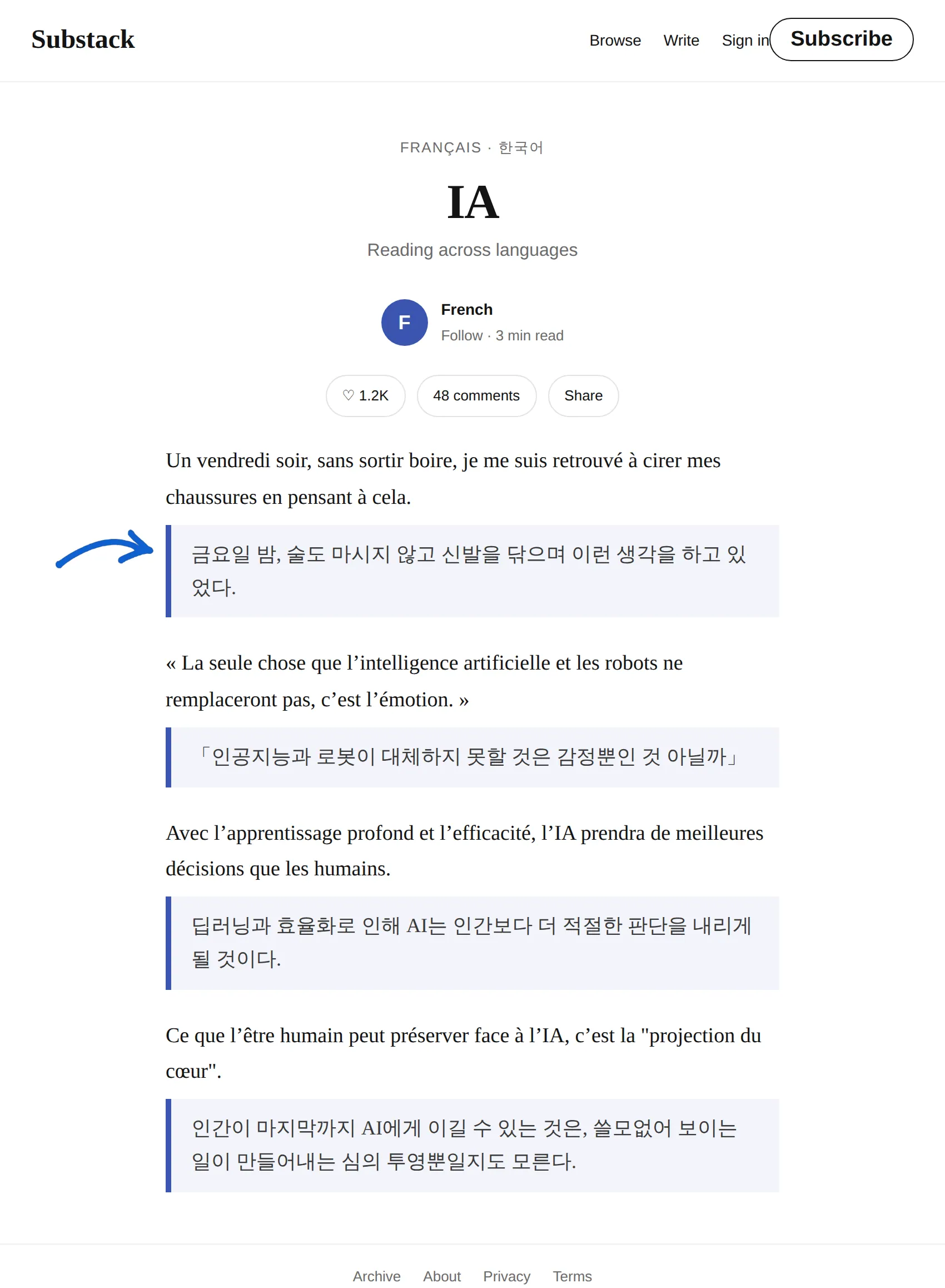 French newsletter translated to Korean with BothLang
