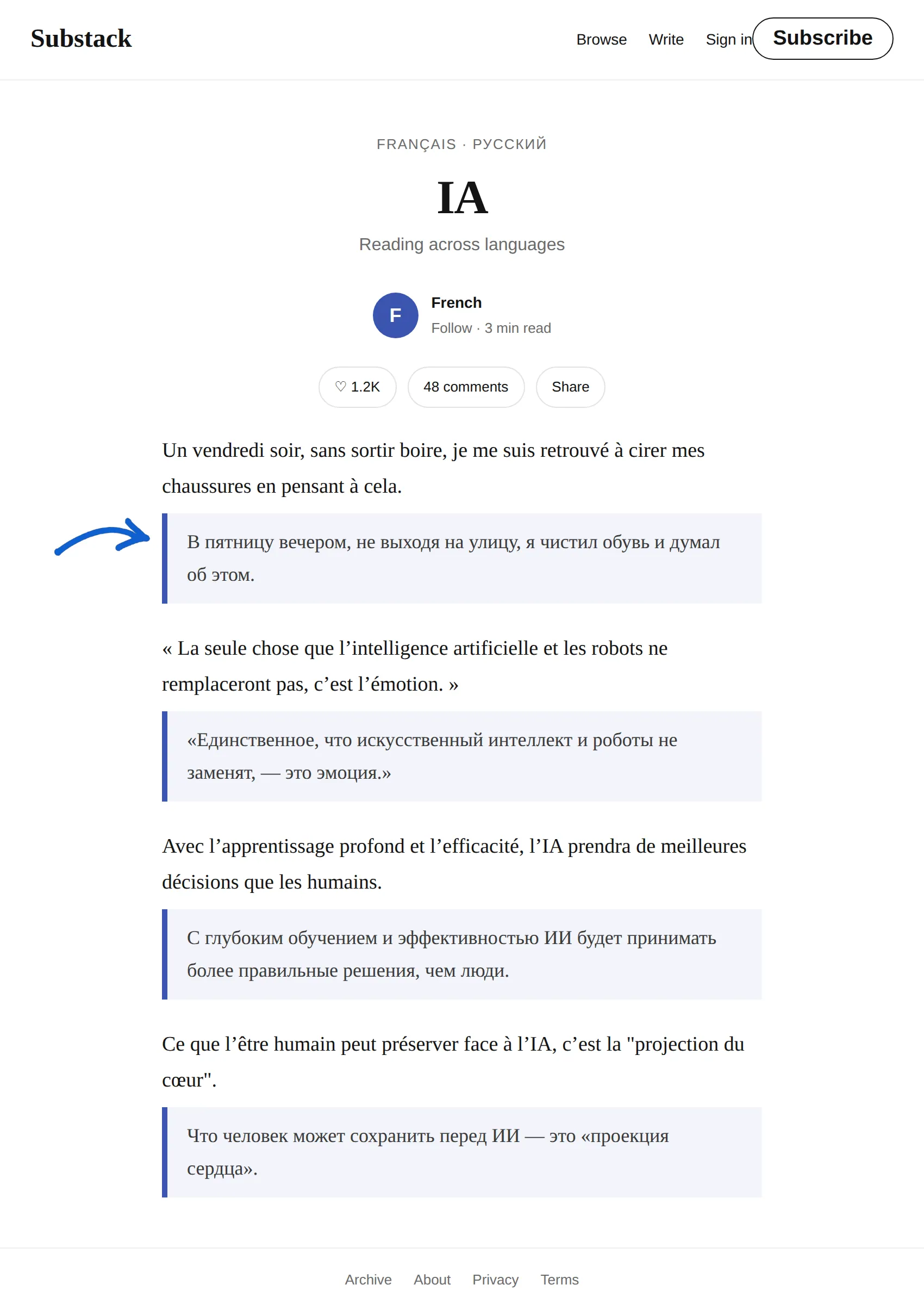 French newsletter translated to Russian with BothLang