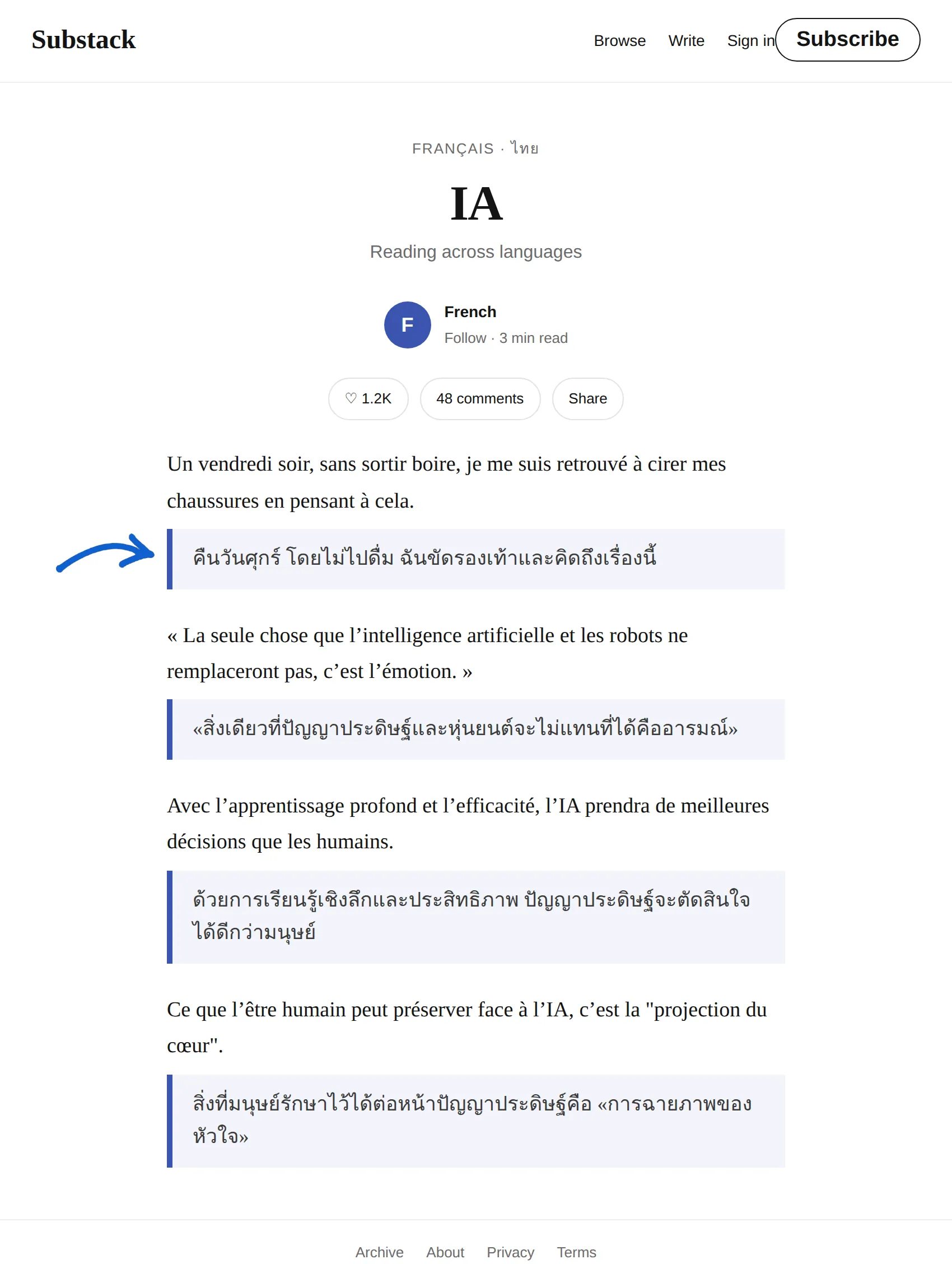 French newsletter translated to Thai with BothLang