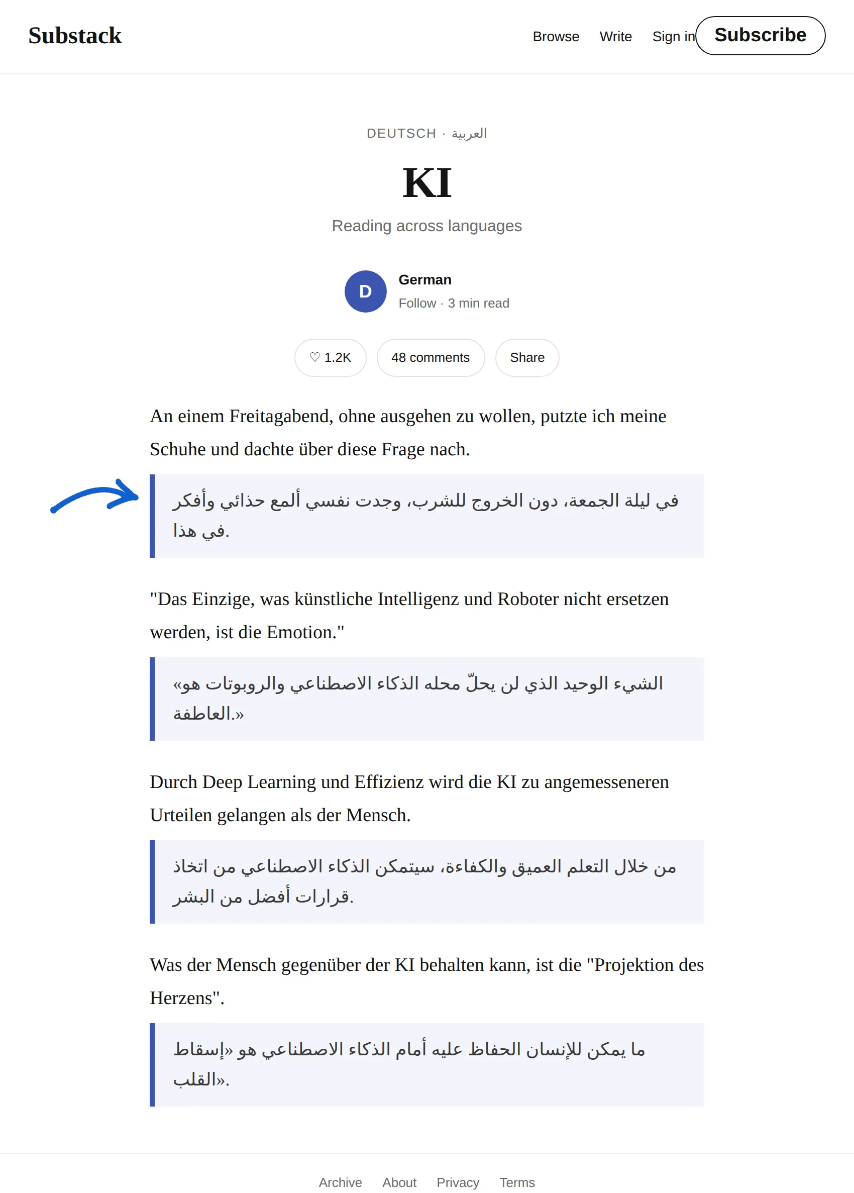 German newsletter translated to Arabic with BothLang