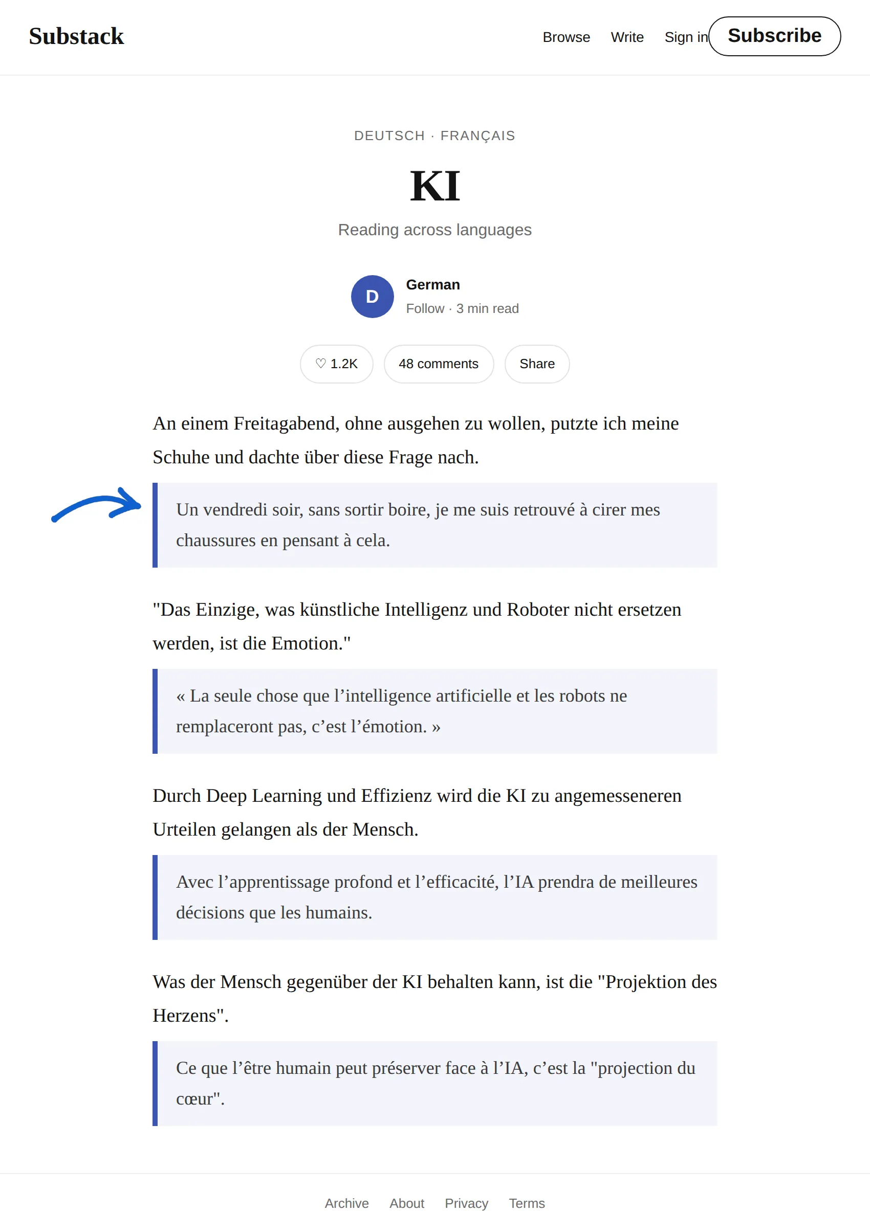German newsletter translated to French with BothLang