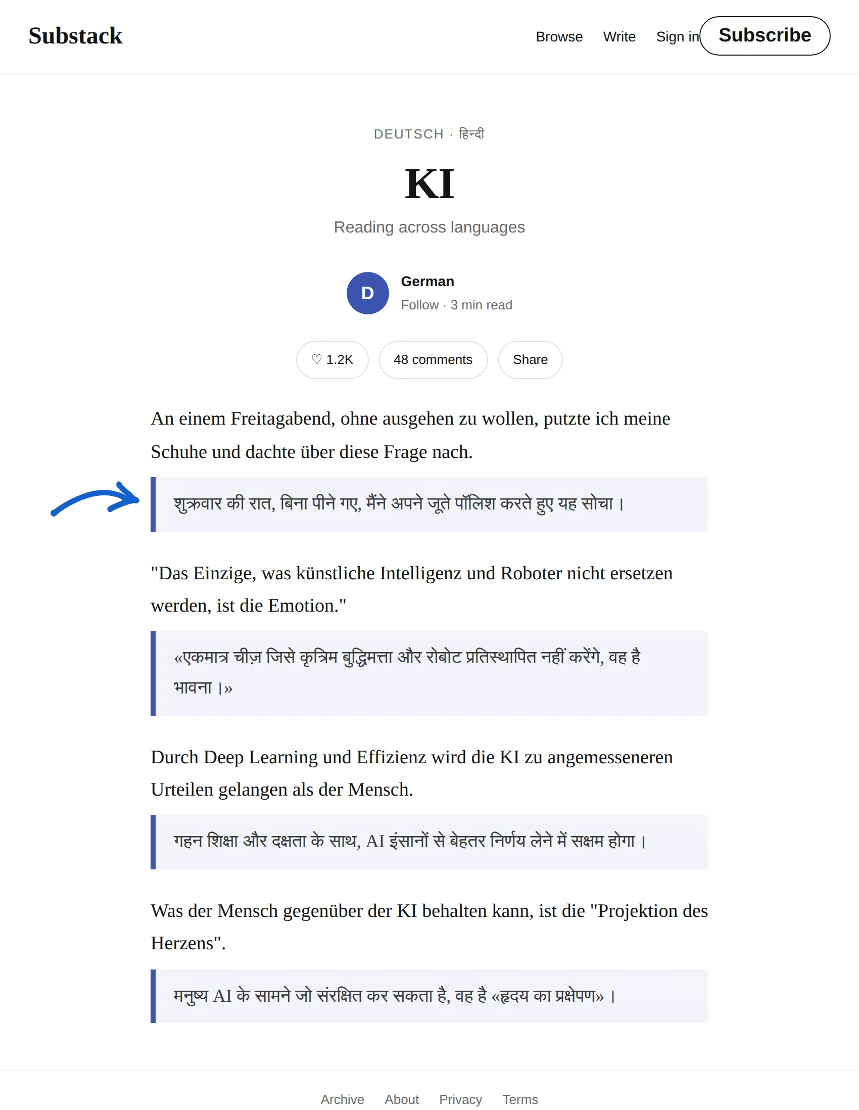 German newsletter translated to Hindi with BothLang