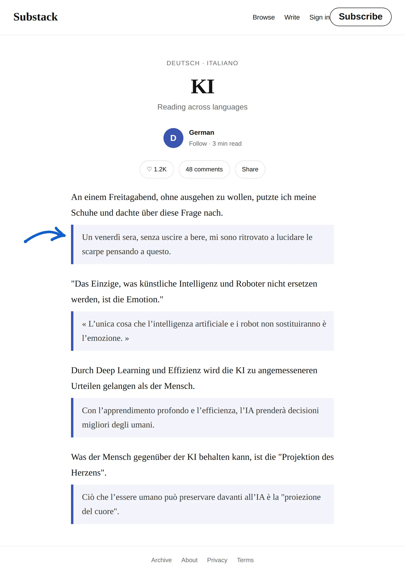 German newsletter translated to Italian with BothLang