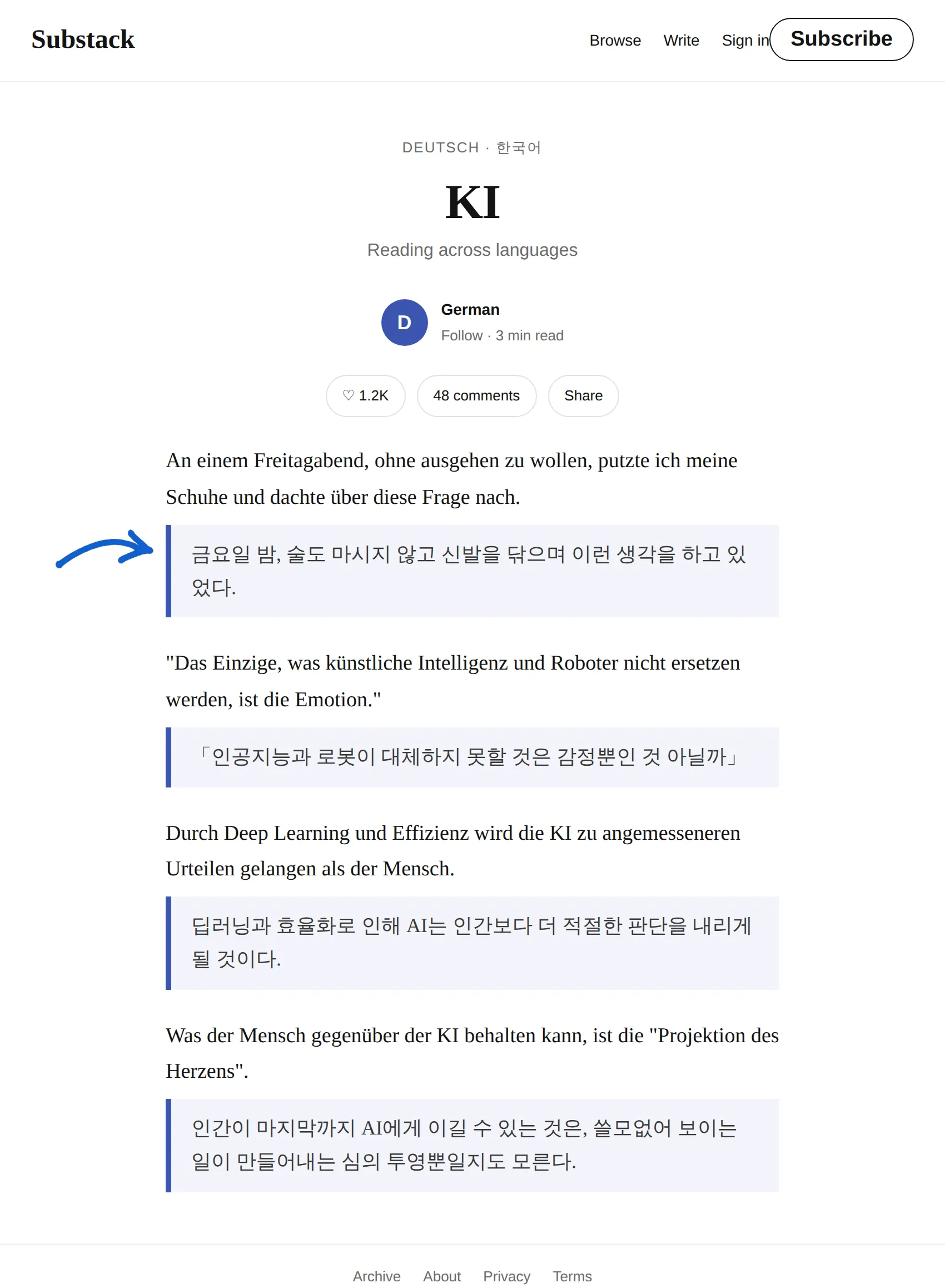 German newsletter translated to Korean with BothLang