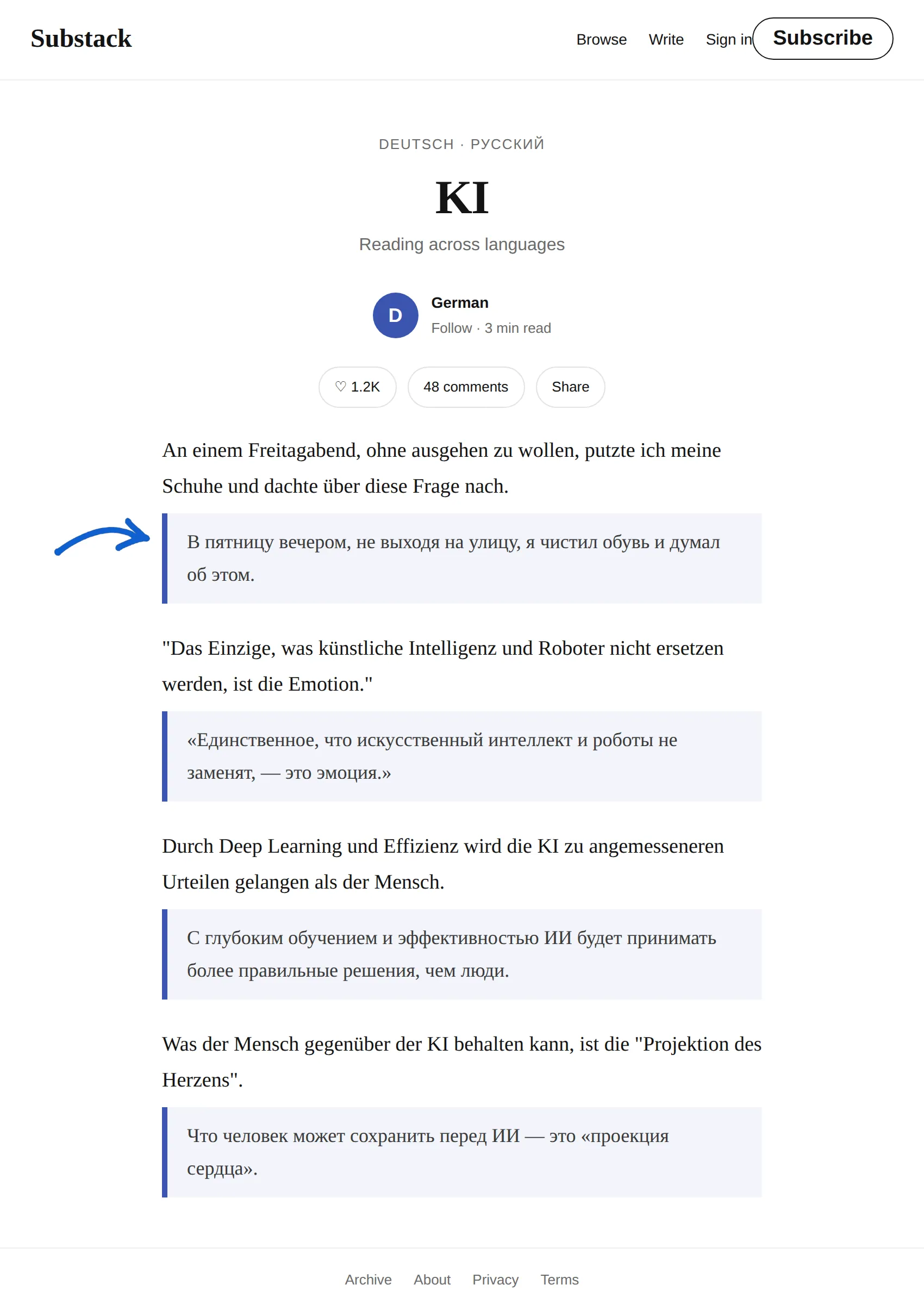German newsletter translated to Russian with BothLang