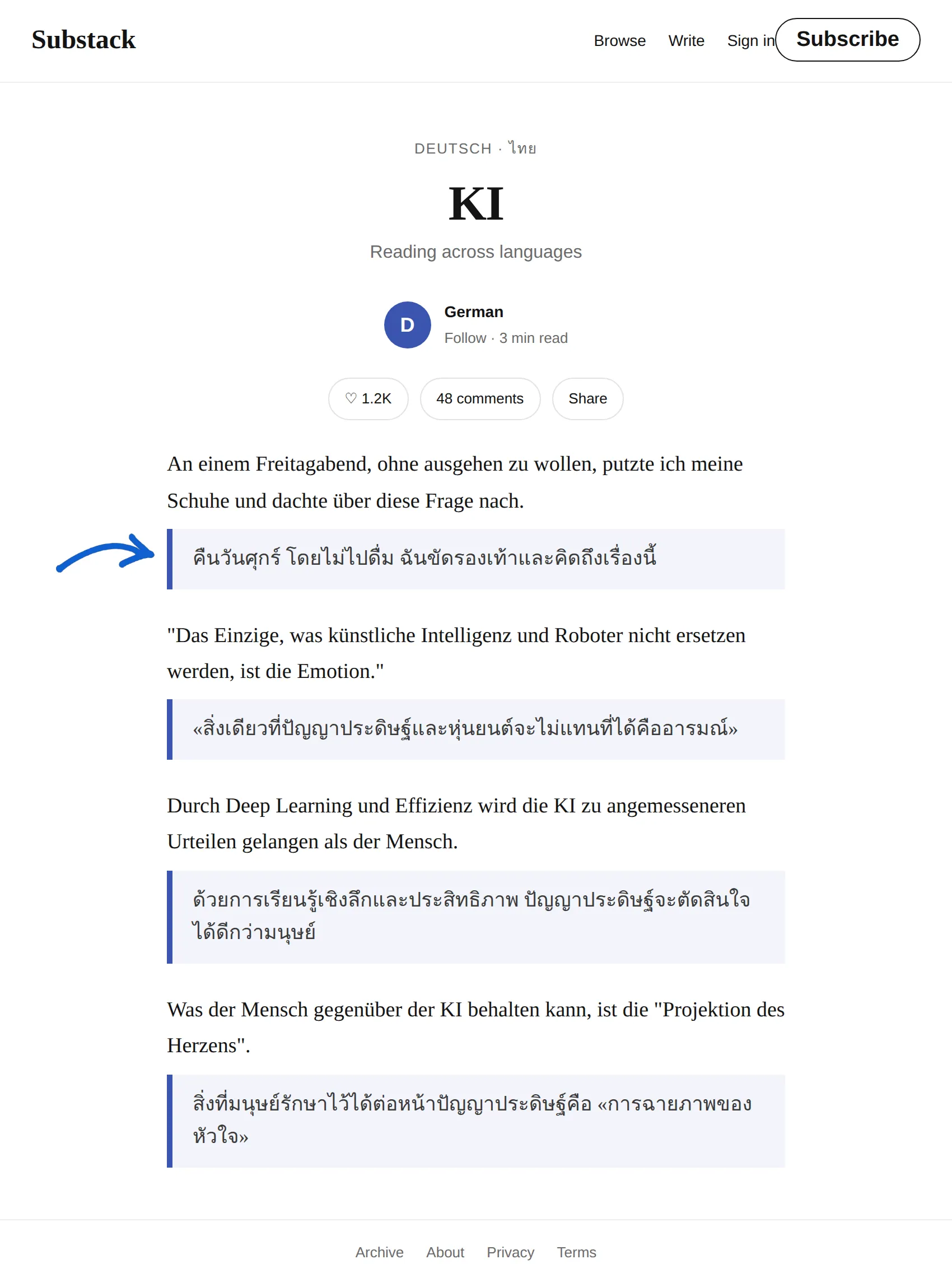 German newsletter translated to Thai with BothLang