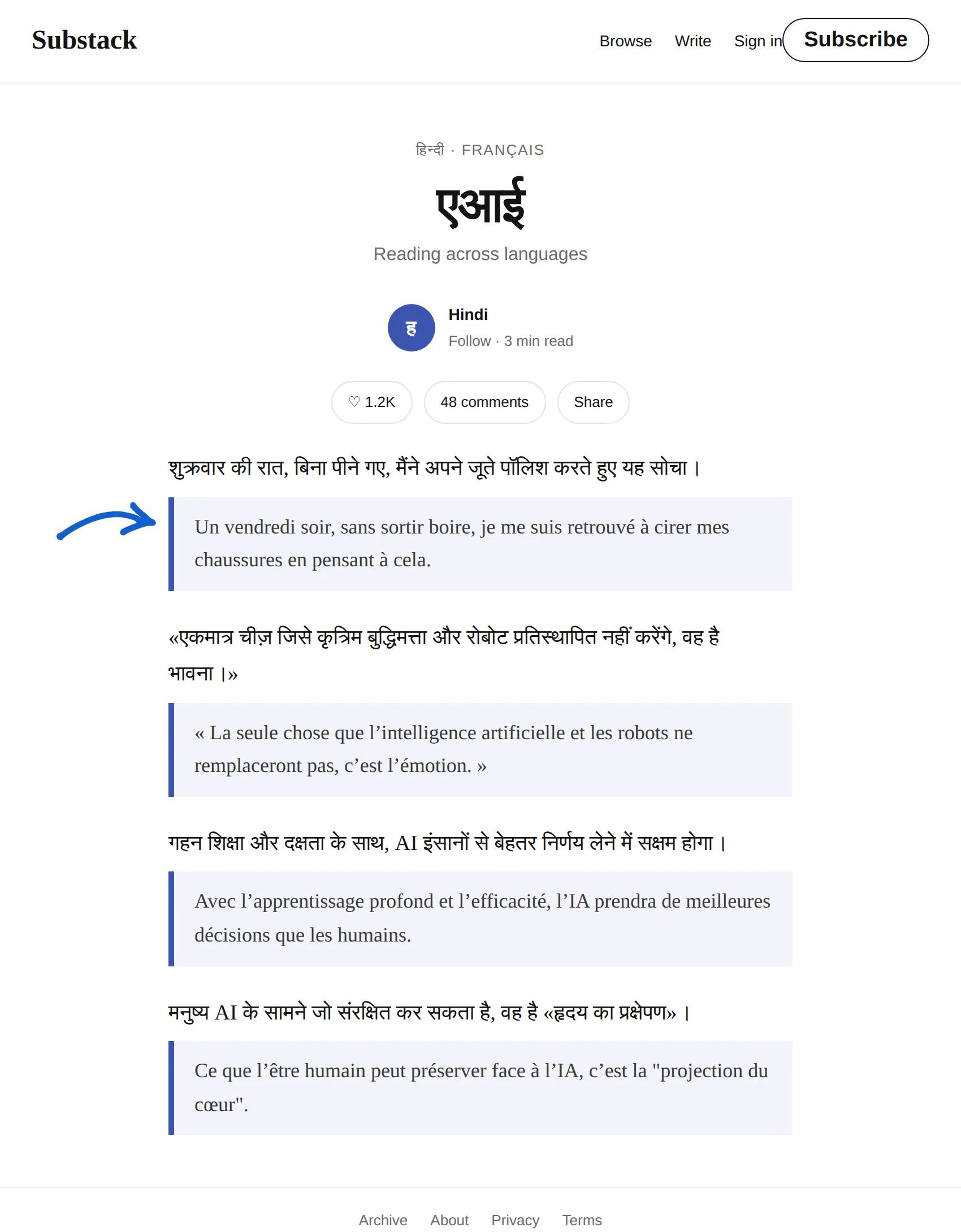 Hindi newsletter translated to French with BothLang