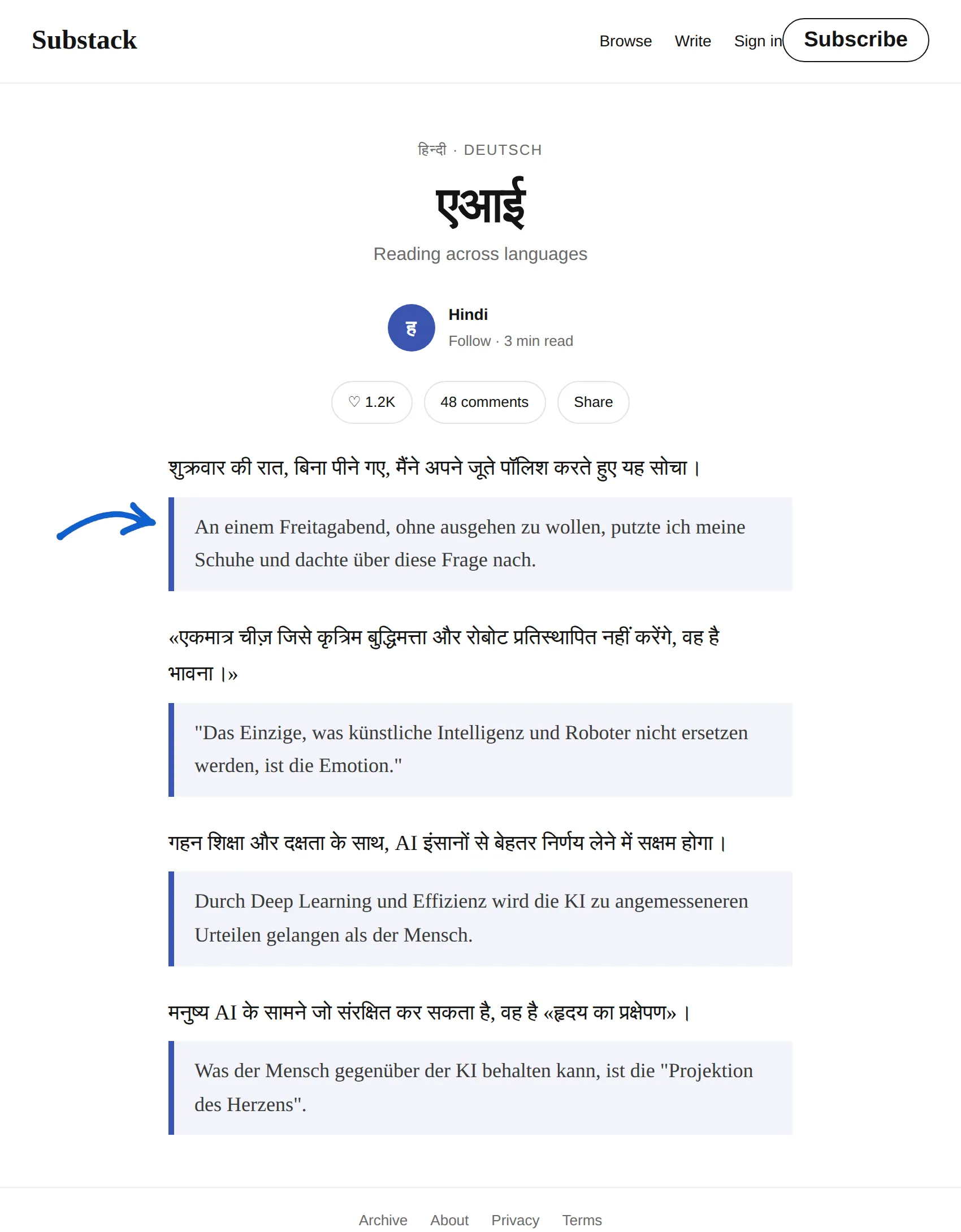 Hindi newsletter translated to German with BothLang