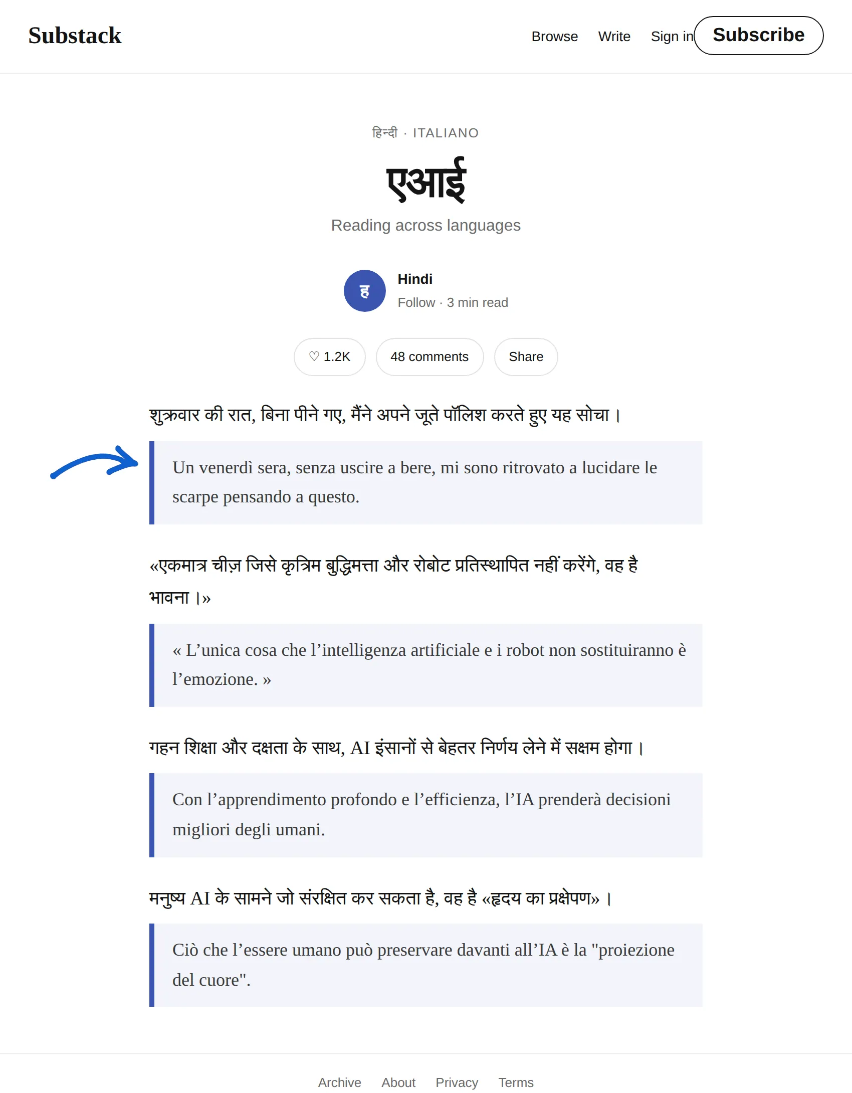 Hindi newsletter translated to Italian with BothLang
