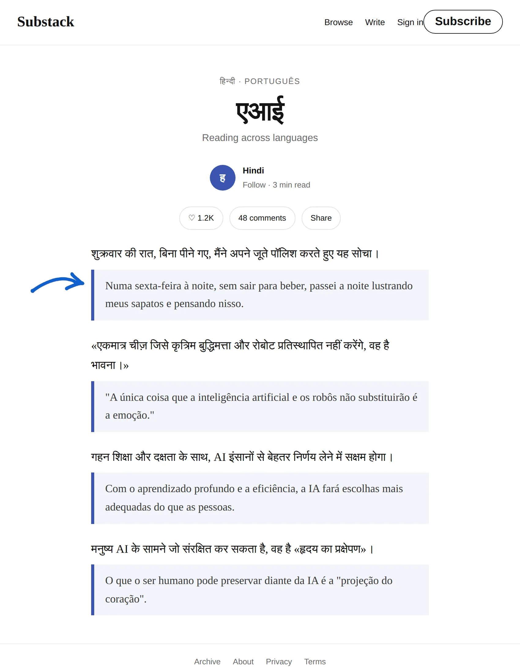 Hindi newsletter translated to Portuguese with BothLang