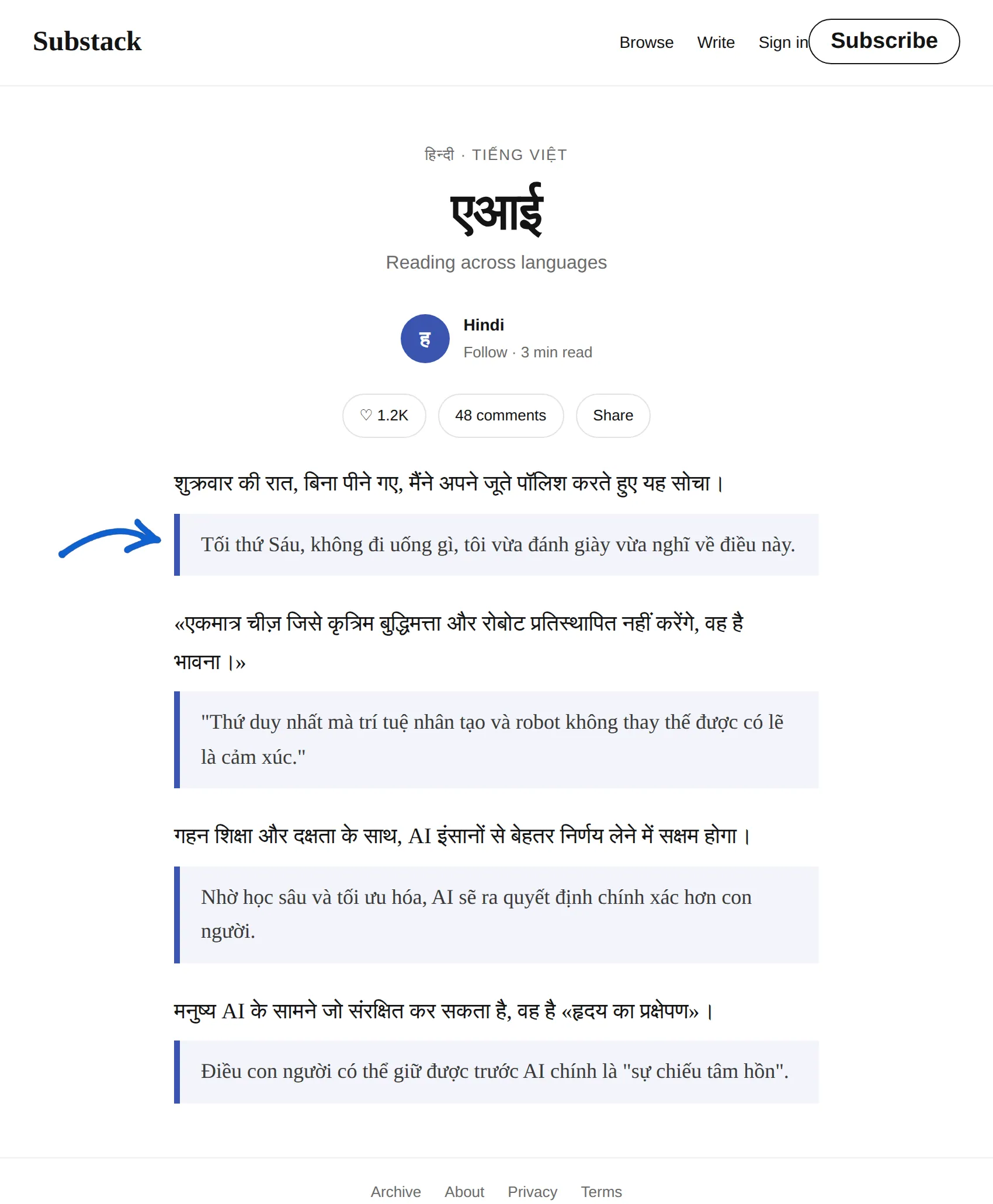 Hindi newsletter translated to Vietnamese with BothLang