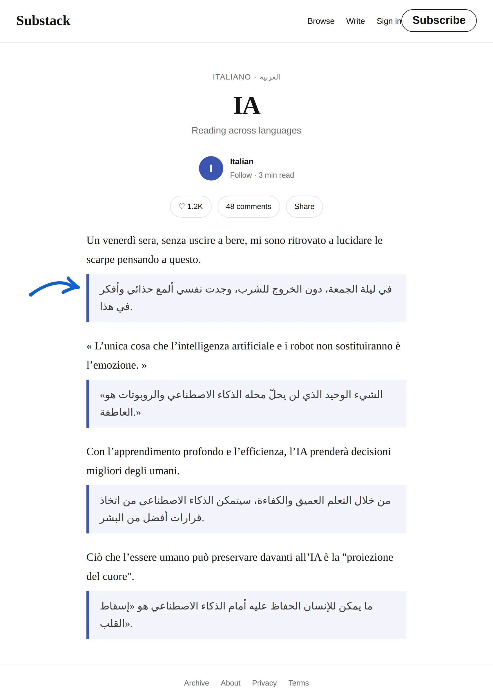Italian newsletter translated to Arabic with BothLang