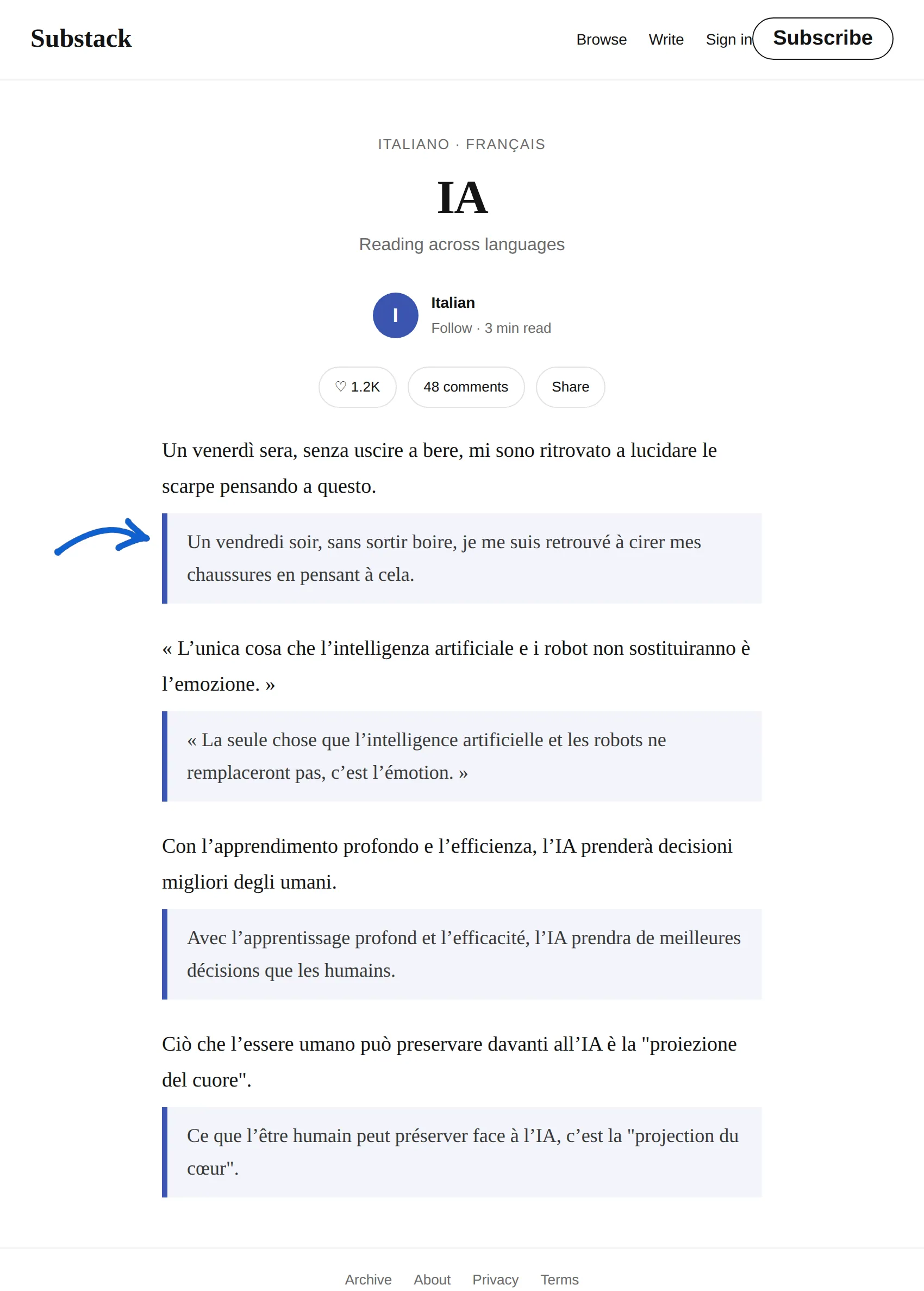 Italian newsletter translated to French with BothLang