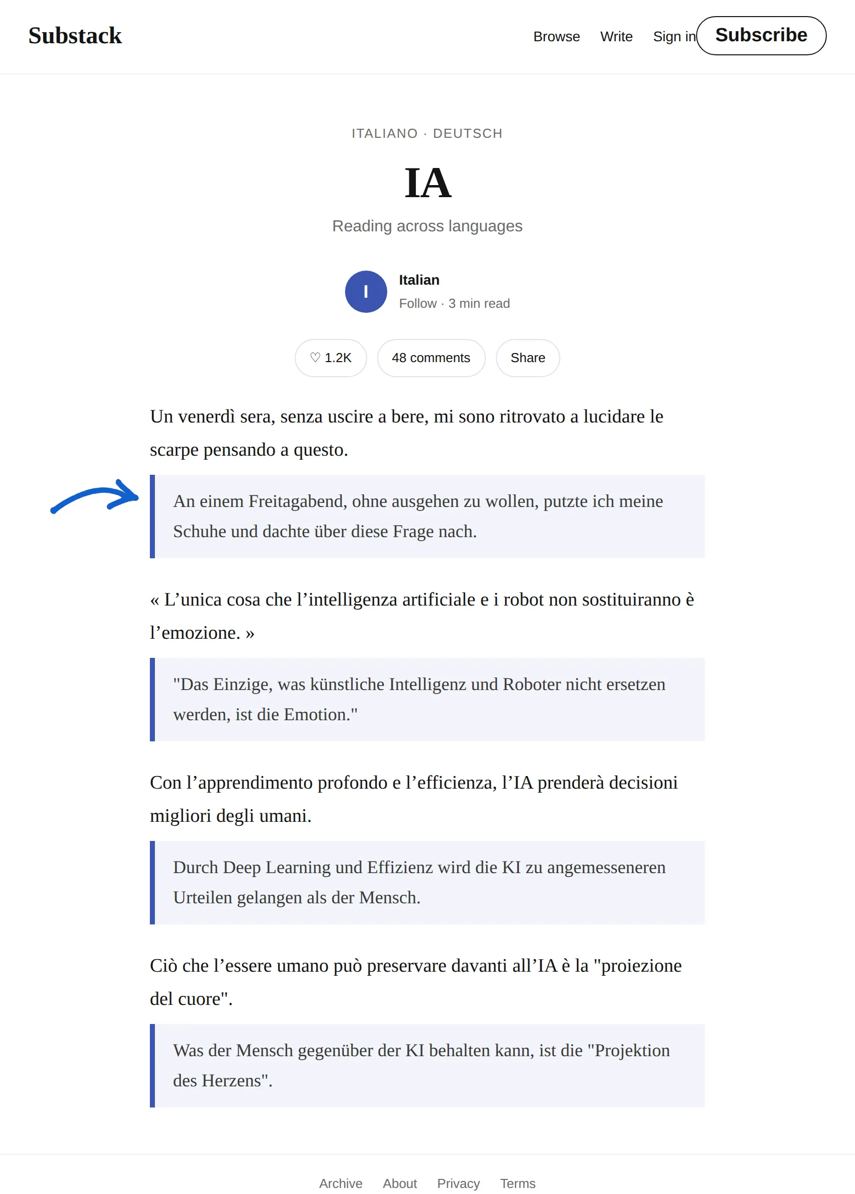 Italian newsletter translated to German with BothLang