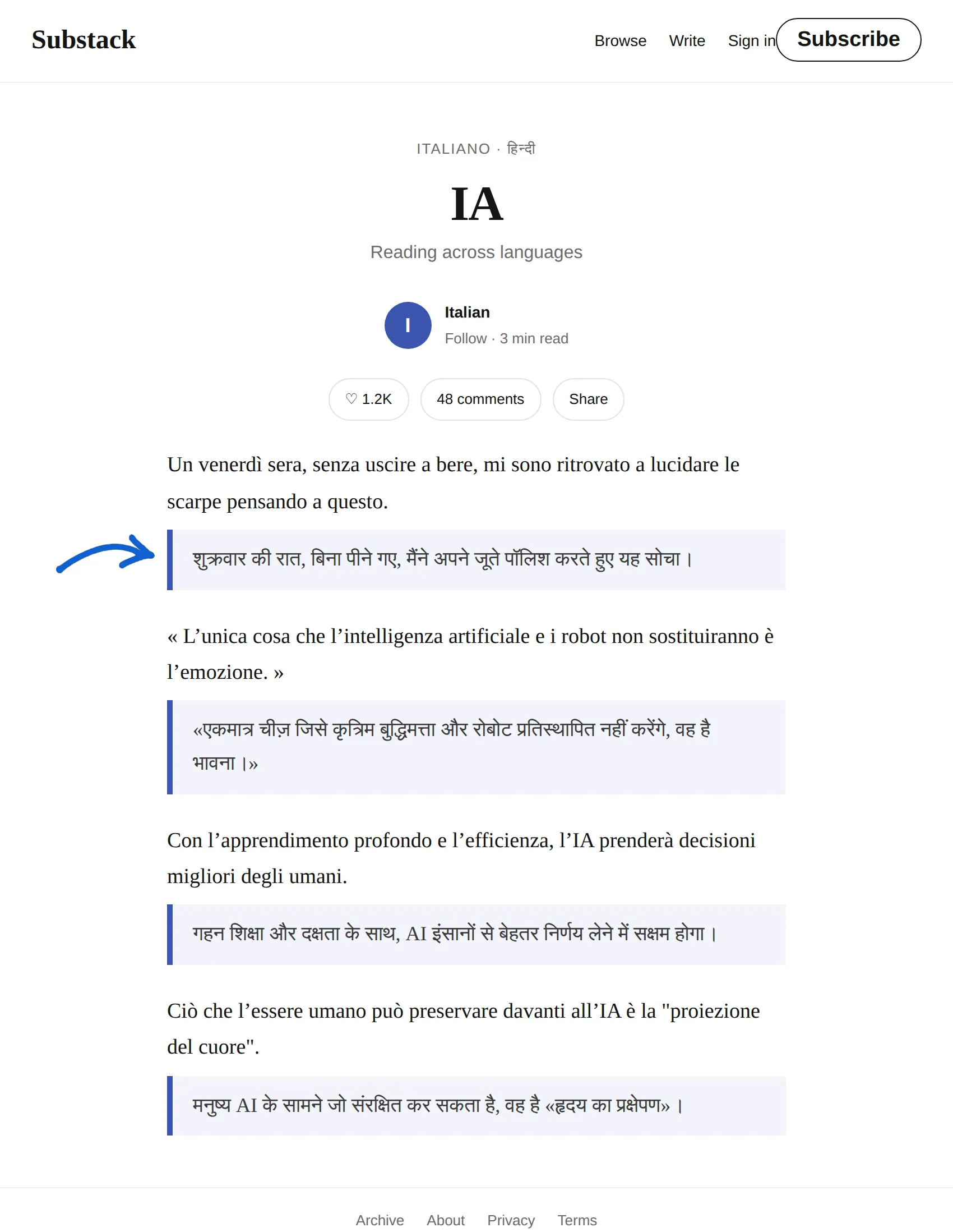 Italian newsletter translated to Hindi with BothLang