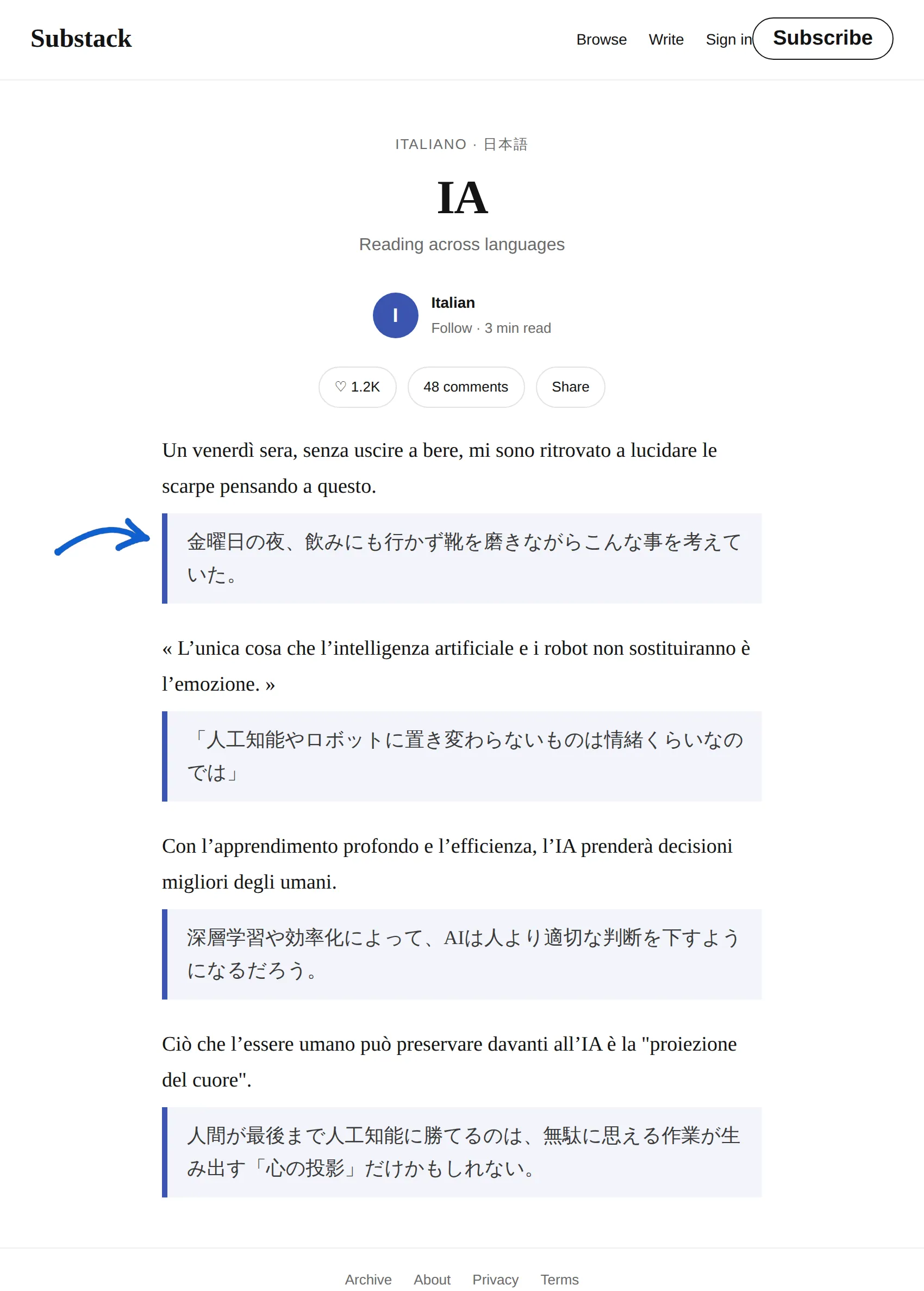 Italian newsletter translated to Japanese with BothLang