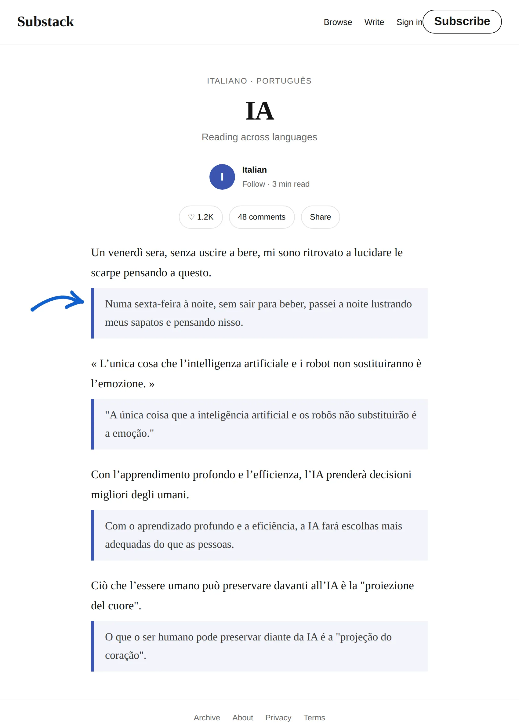 Italian newsletter translated to Portuguese with BothLang