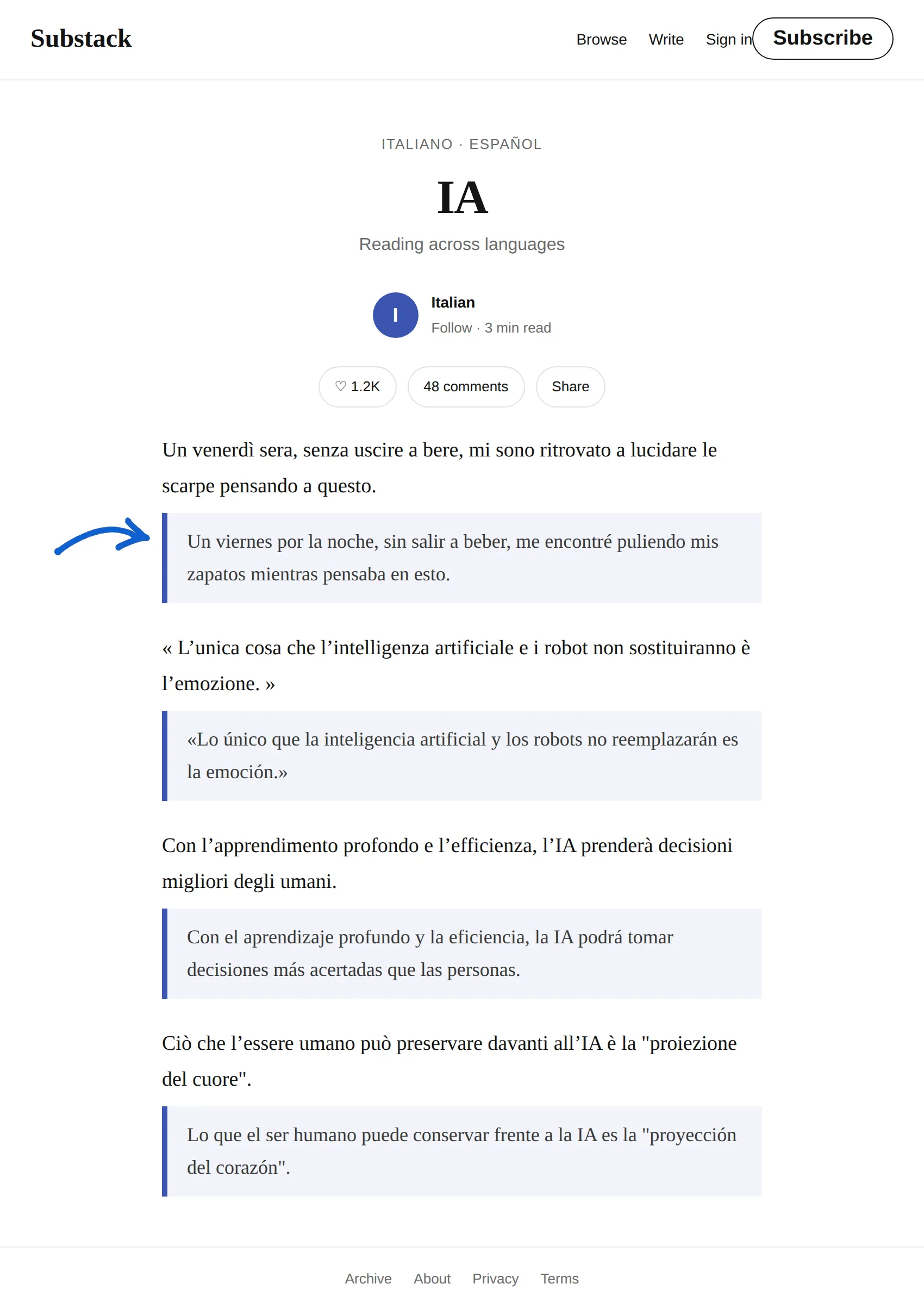 Italian newsletter translated to Spanish with BothLang