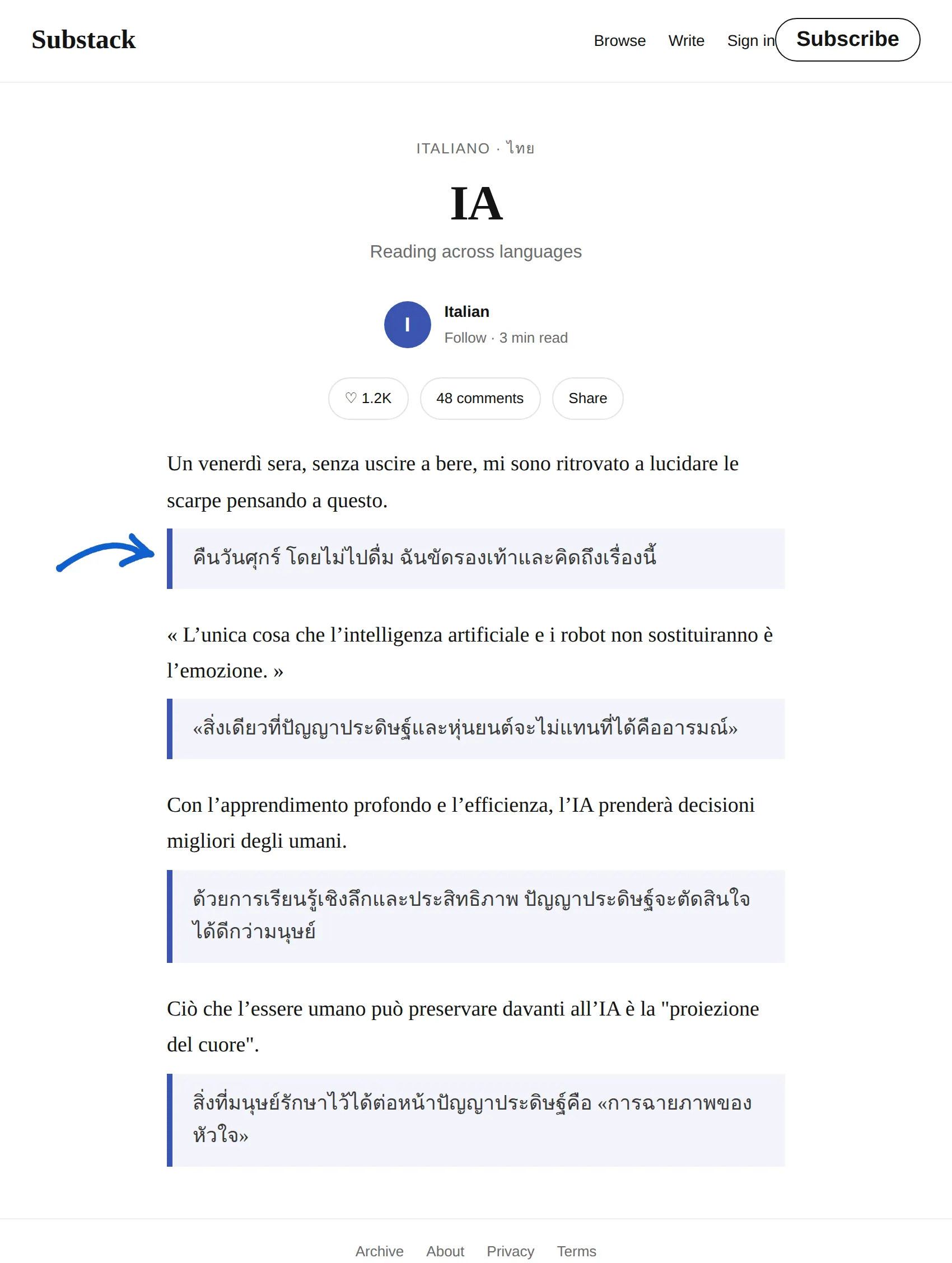 Italian newsletter translated to Thai with BothLang