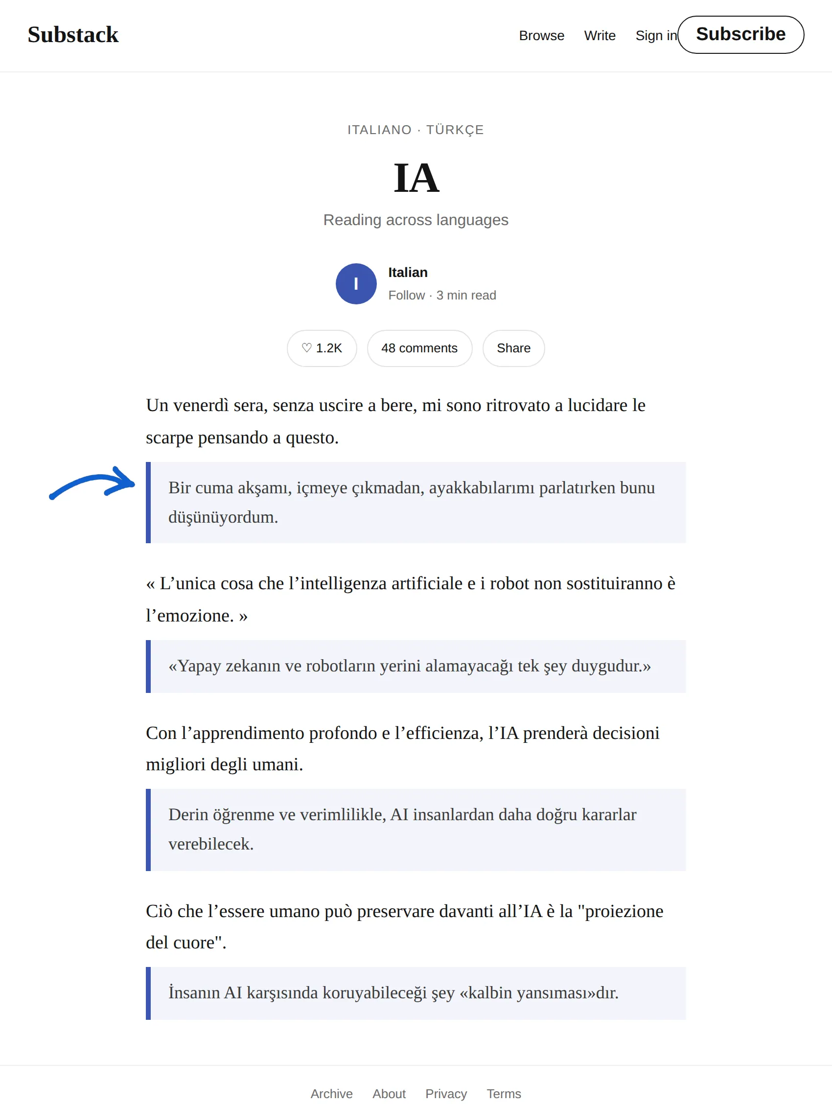 Italian newsletter translated to Turkish with BothLang