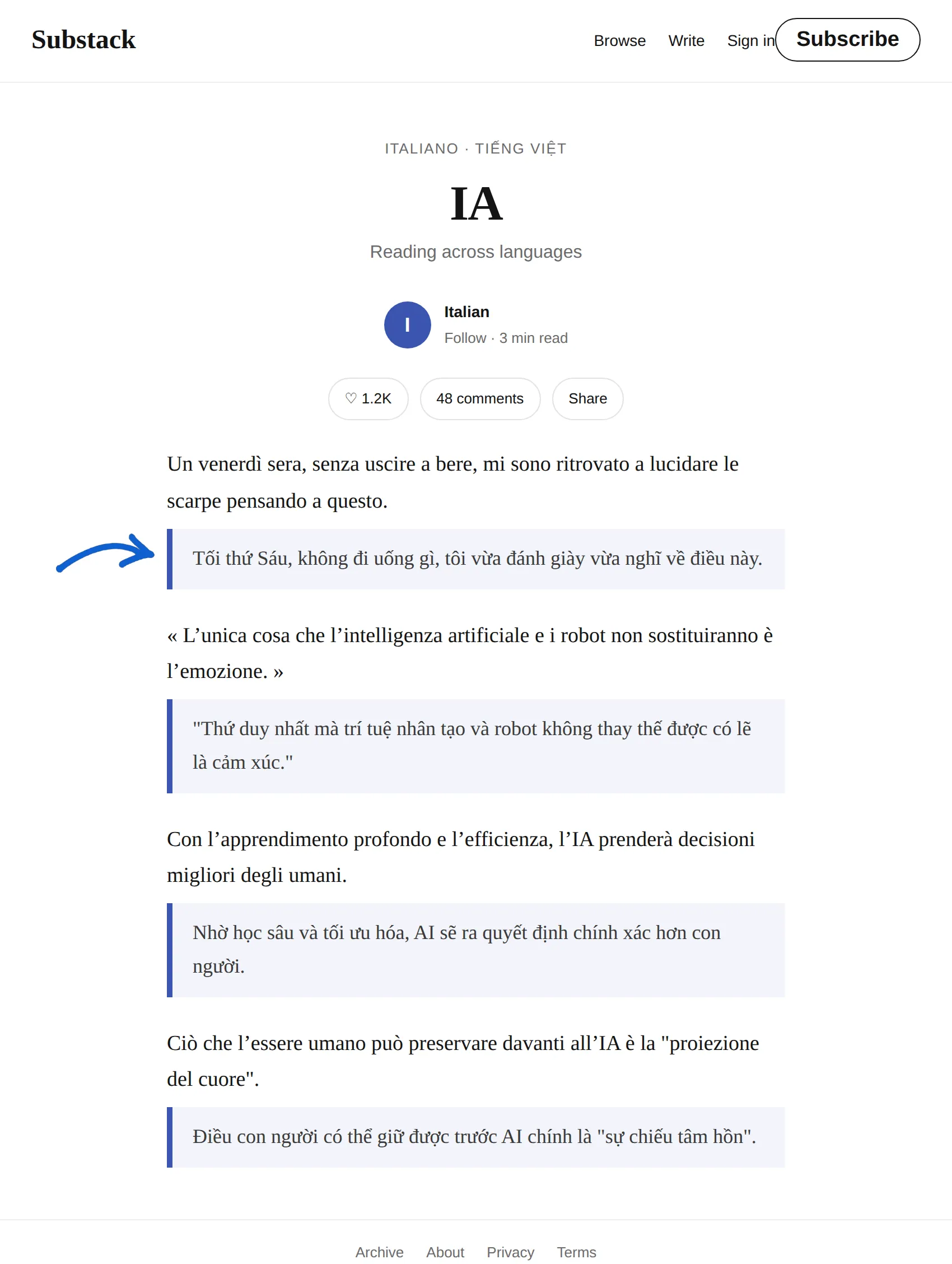 Italian newsletter translated to Vietnamese with BothLang