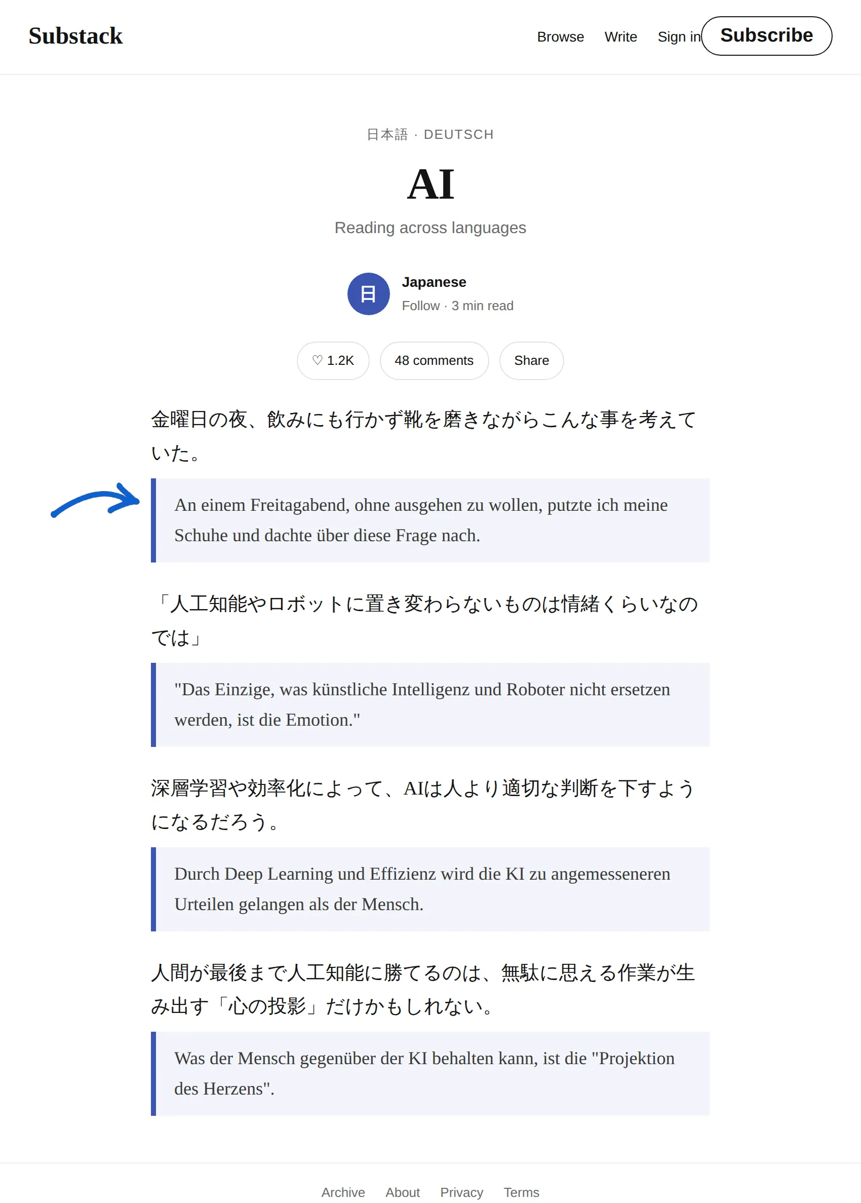 Japanese newsletter translated to German with BothLang