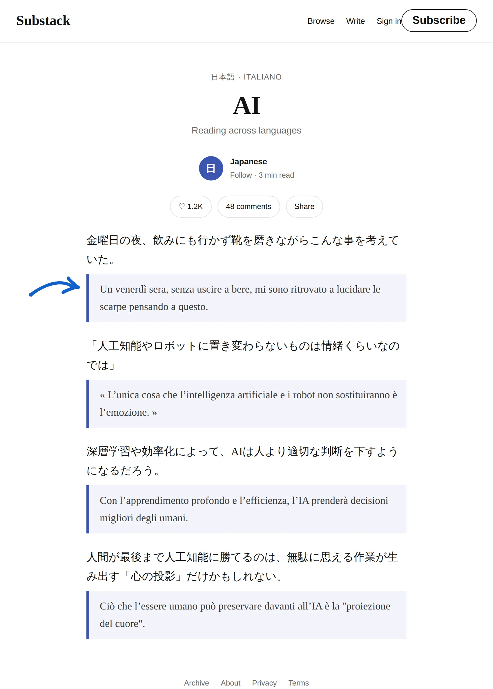 Japanese newsletter translated to Italian with BothLang