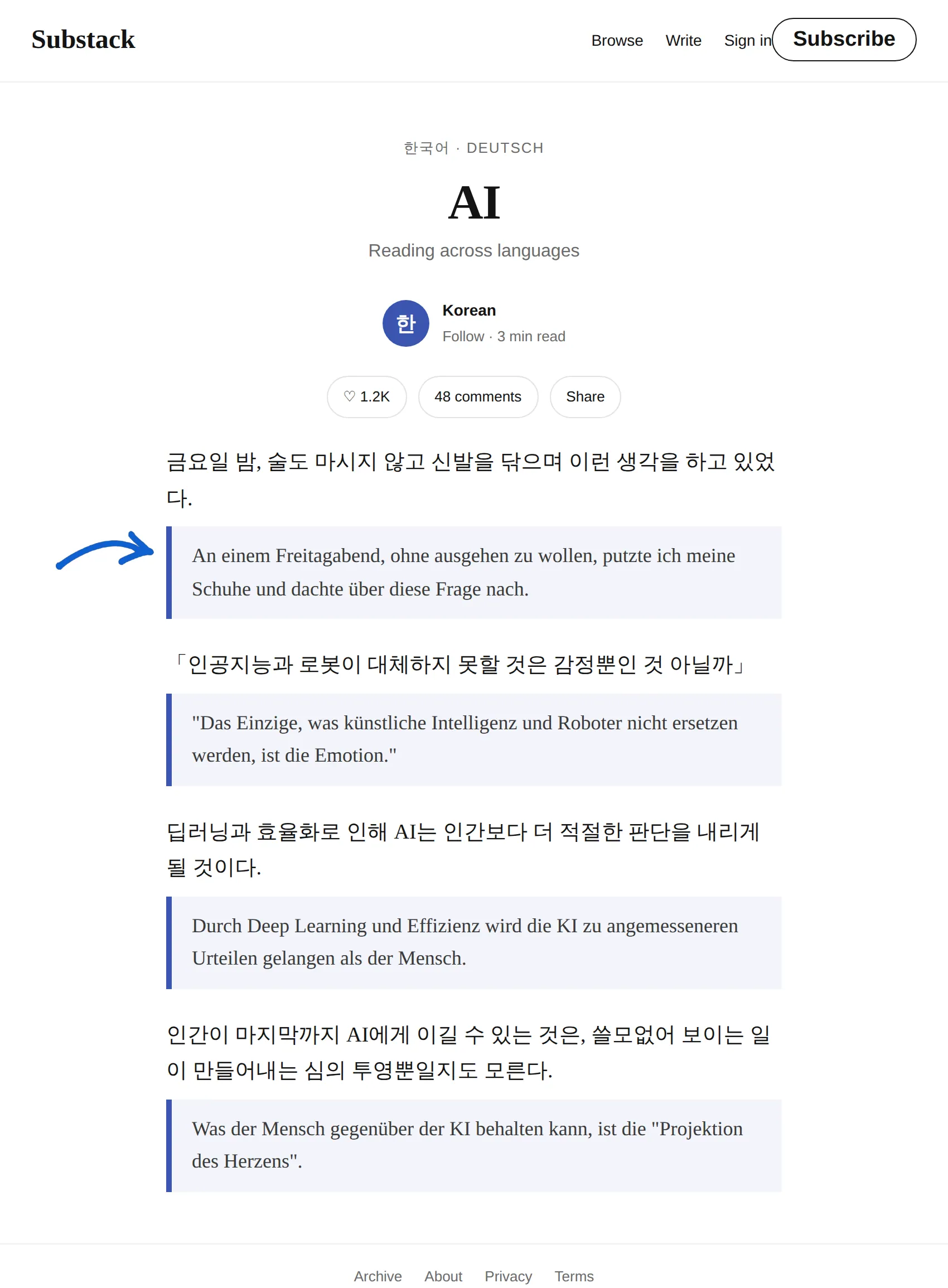 Korean newsletter translated to German with BothLang