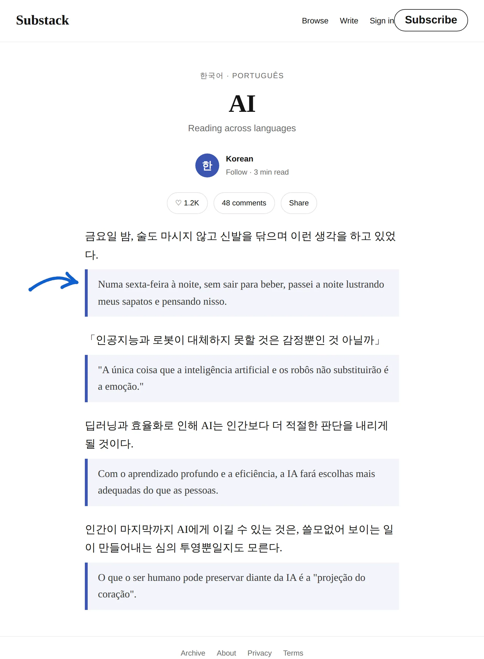 Korean newsletter translated to Portuguese with BothLang