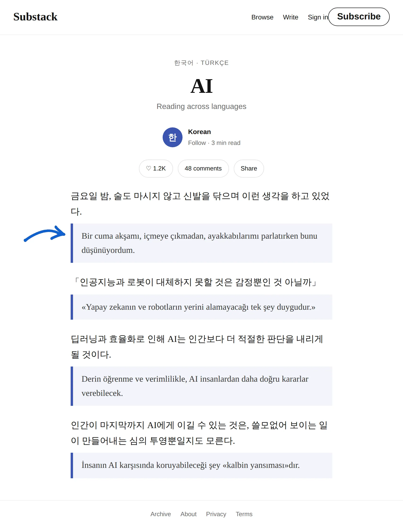 Korean newsletter translated to Turkish with BothLang